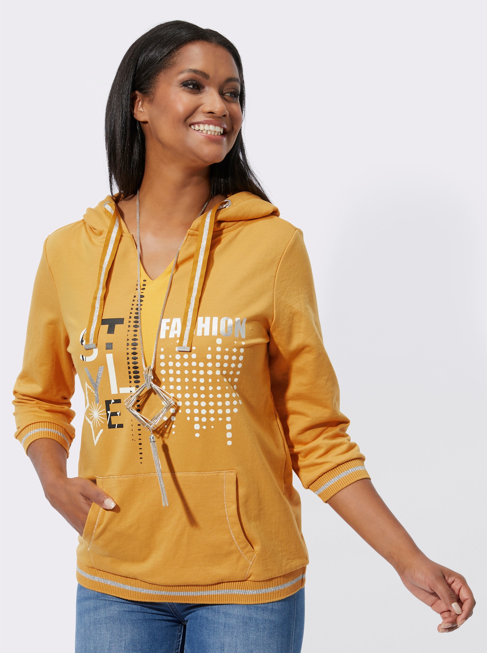 Sweatshirt mit Glanz-Akzenten - ocker