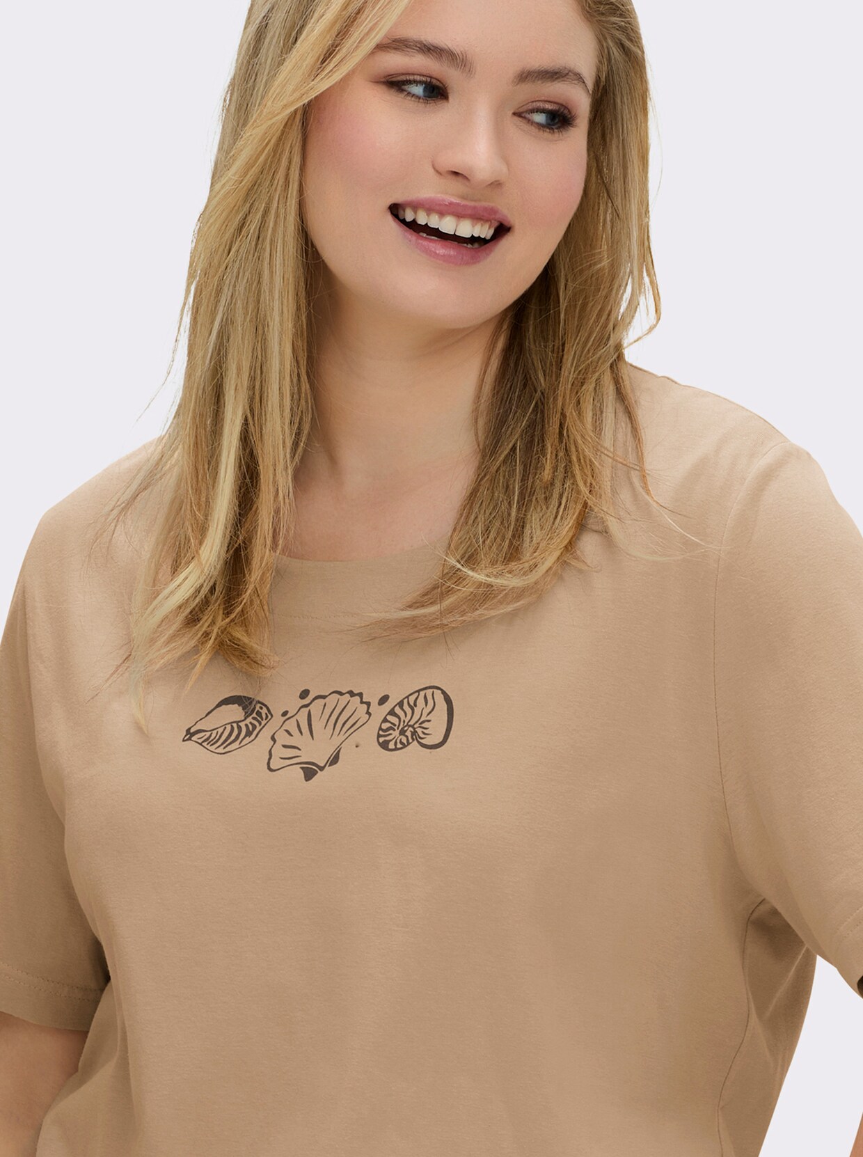 Kurzarmshirt mit Muschel-Druck - beige