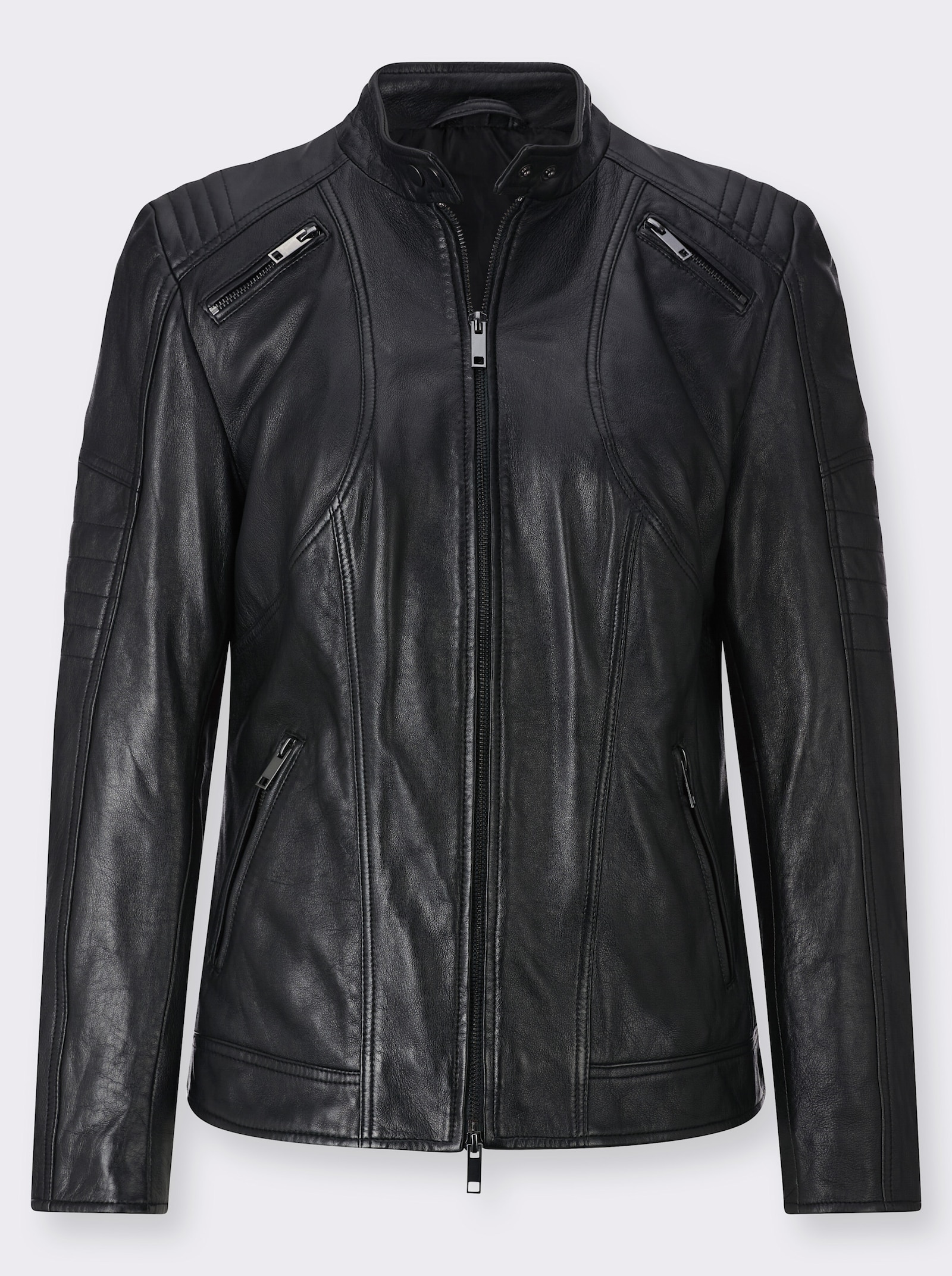 Lederjacke im Biker-Stil - schwarz
