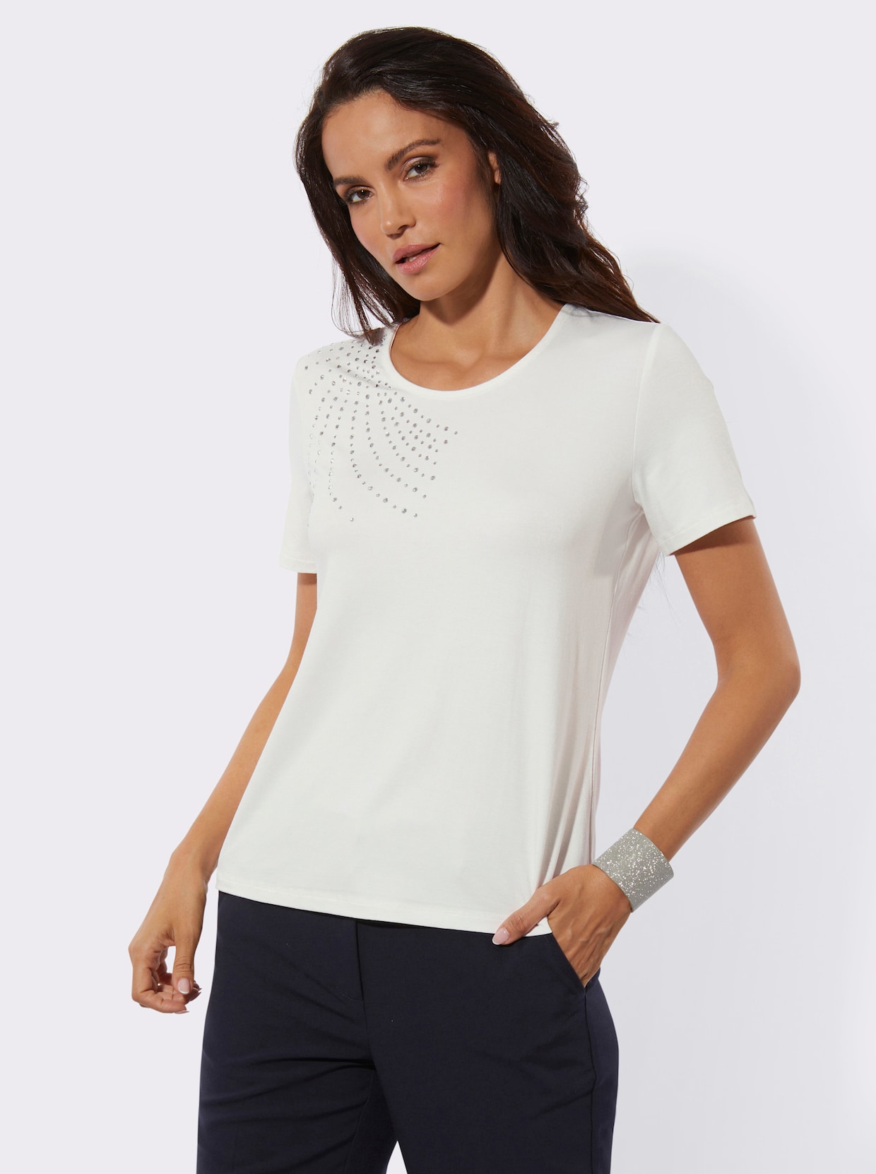 Shirt mit Glitzersteinchen - ecru