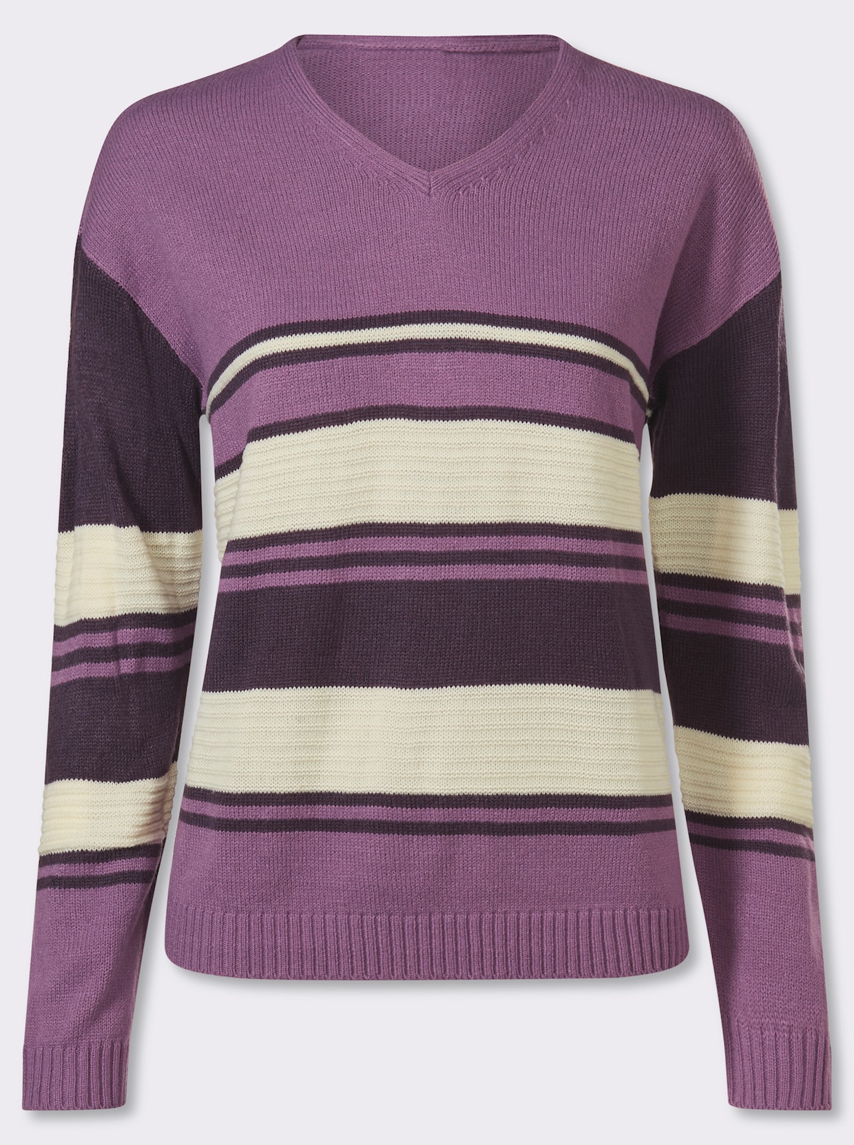 Pullover met lange mouwen en een geplaatst streepjespatroon - paars/aubergine gedessineerd
