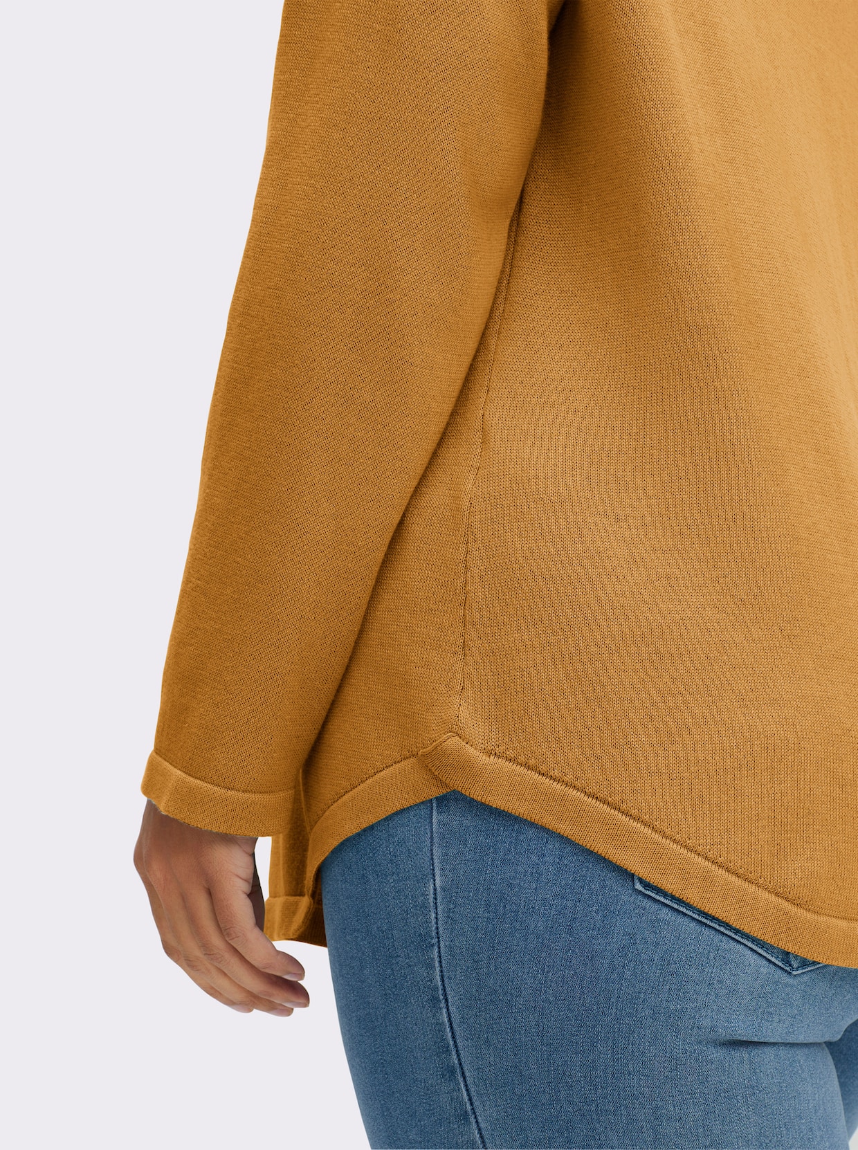 Rundhalspullover mit U-Boot-Ausschnitt - curry