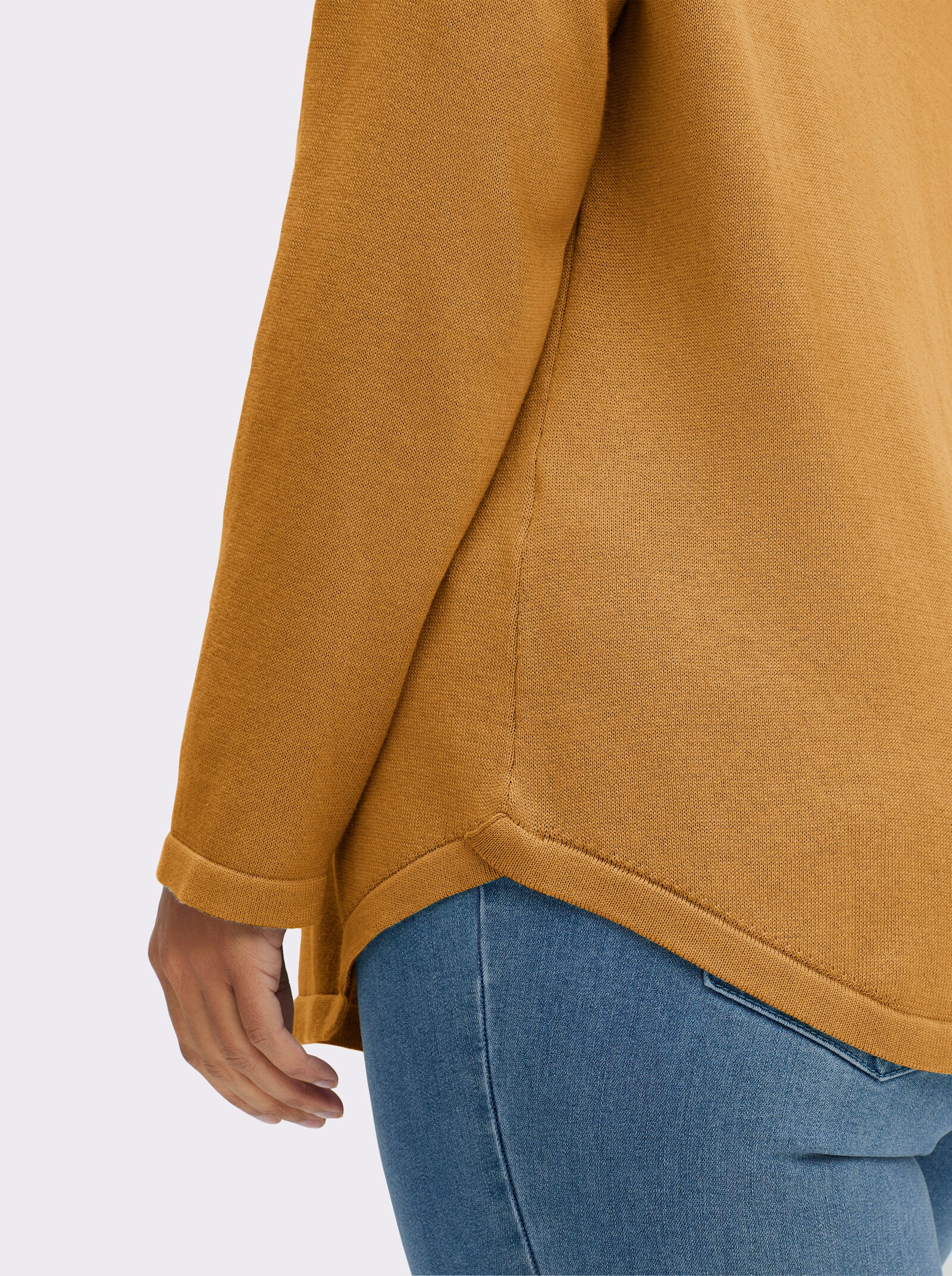Rundhalspullover mit U-Boot-Ausschnitt - curry