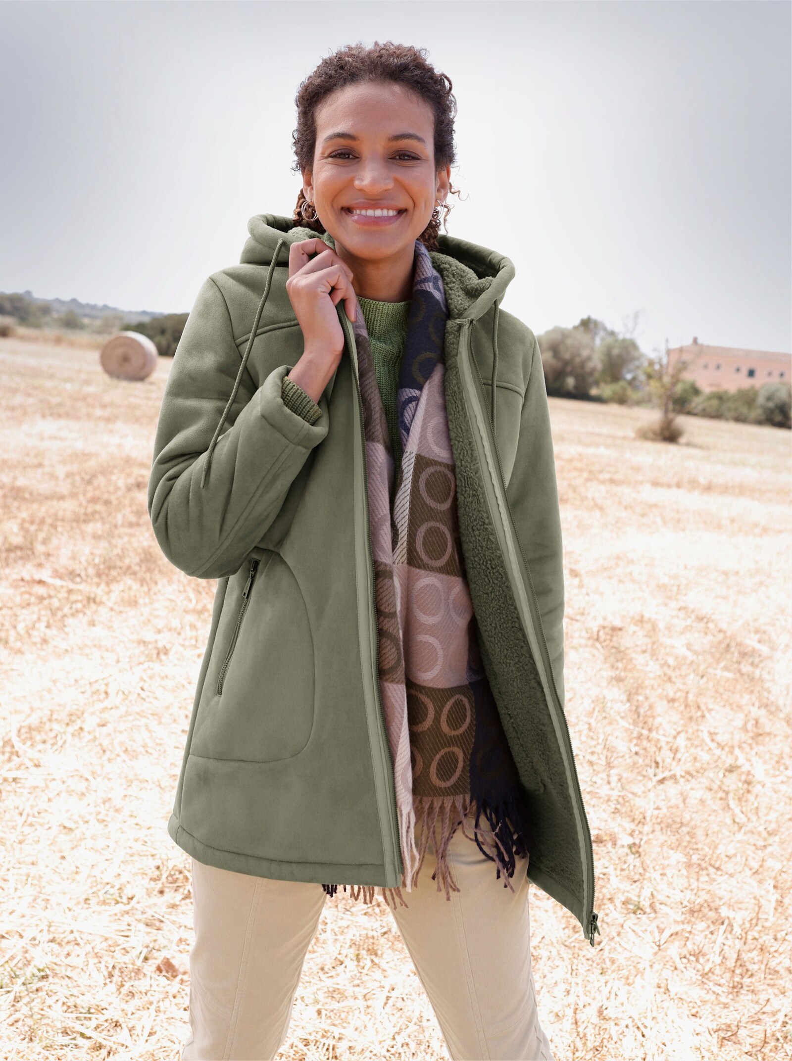  Outdoorjacke in Lammfelloptik - khaki