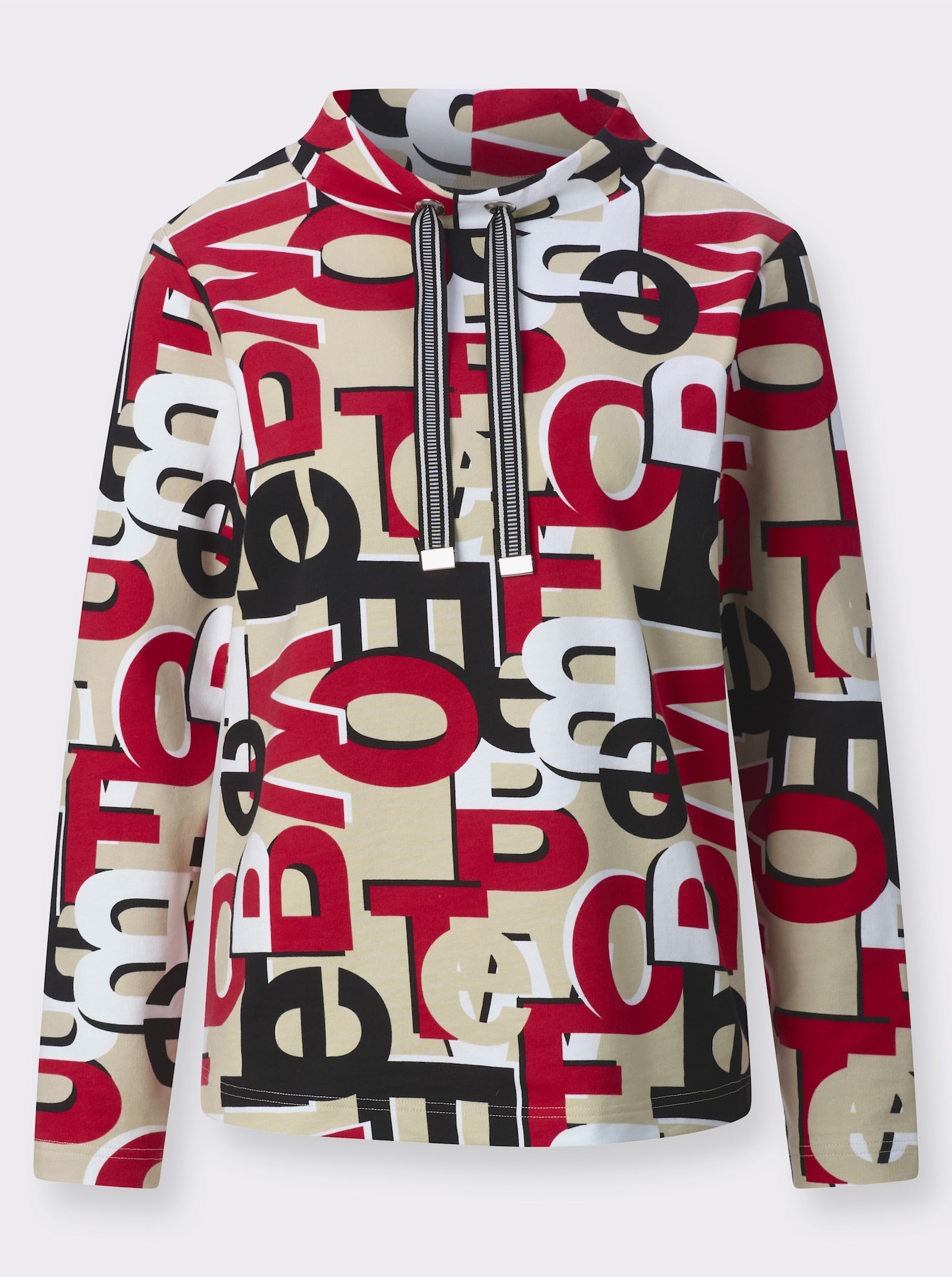 Sweatshirt mit halsfernem Stehkragen - rot-schwarz-bedruckt