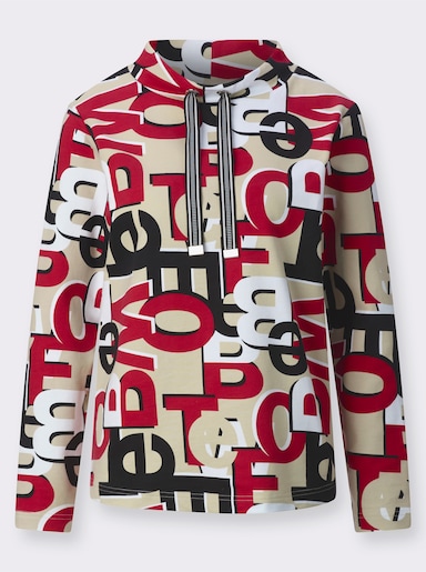 Sweatshirt mit halsfernem Stehkragen - rot-schwarz-bedruckt