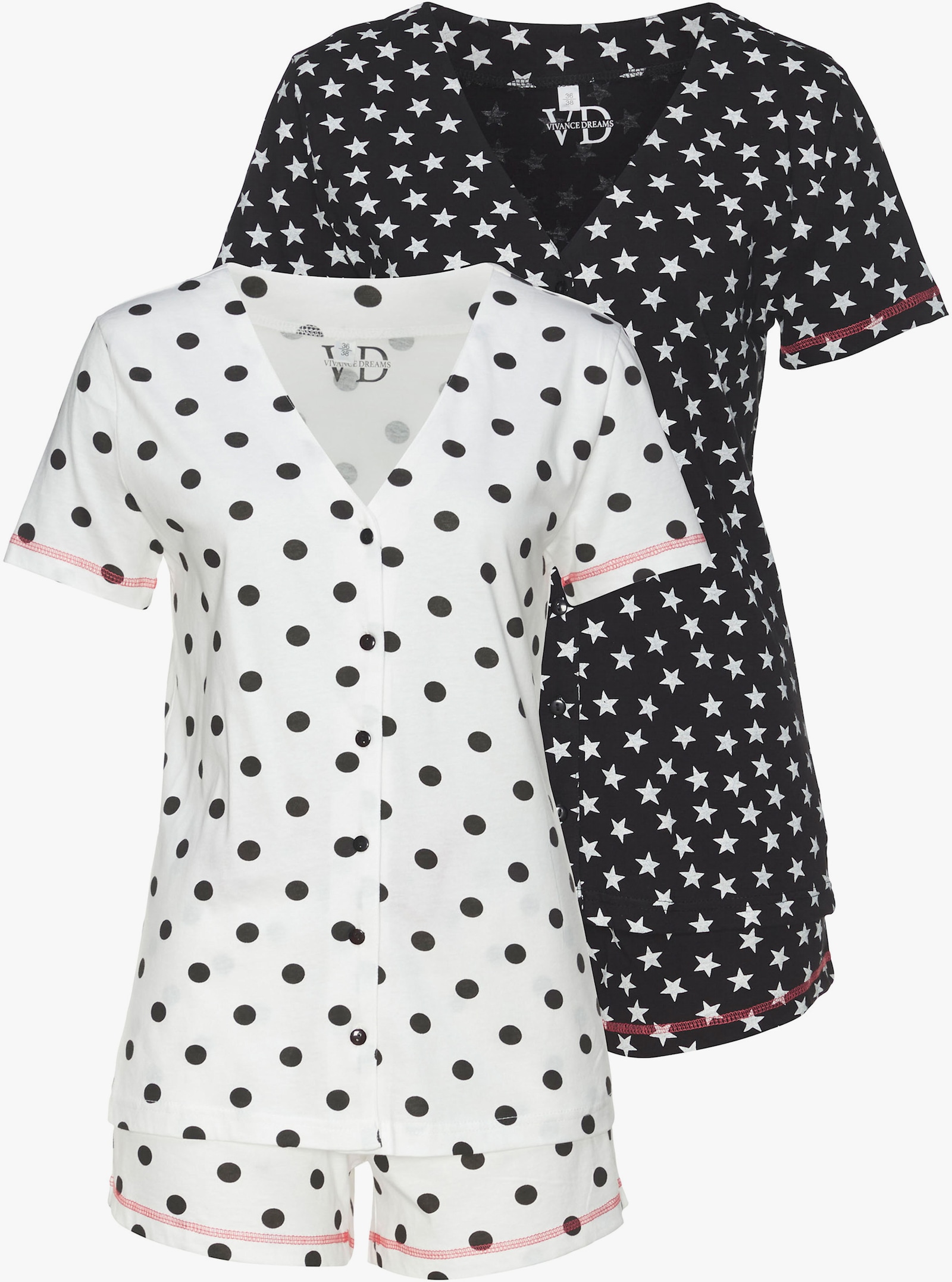 Vivance Dreams Pyjama court - blanc-noir à pois, noir-blanc à motifs