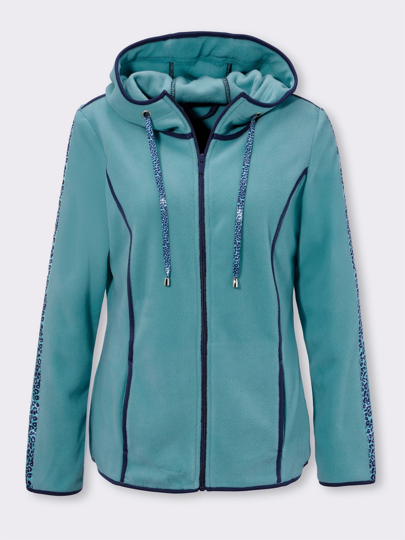 Fleecová bunda se vzorovaným ozdobným páskem - mořská-námořnická modrá