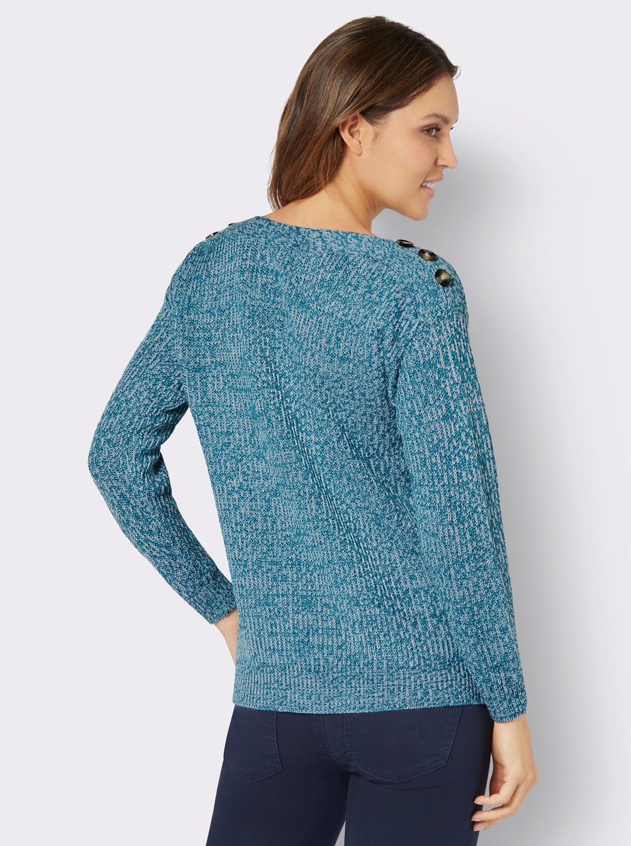 Pullover met boothals - aquapetrol gemêleerd