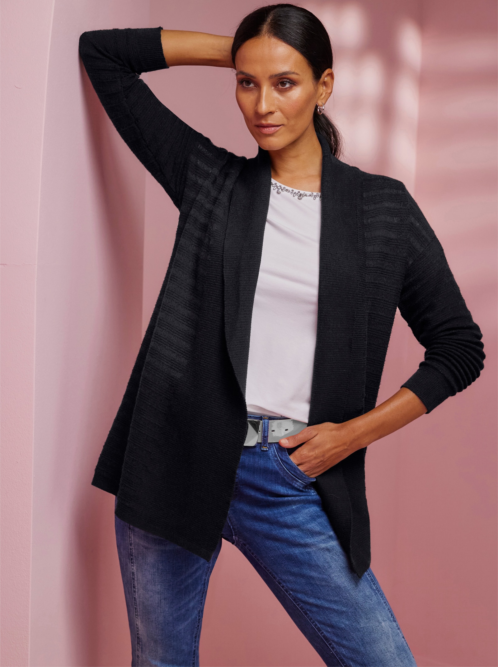 heine Feinstrickjacke in offener Form - schwarz