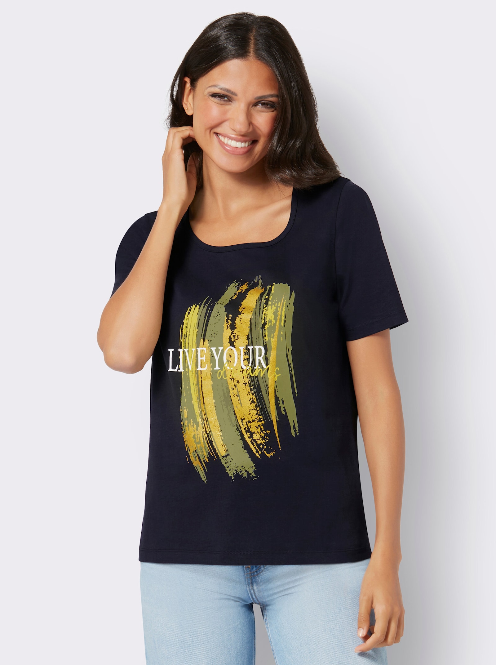 Shirt met korte mouwen en glitterprint - zwart, limoen