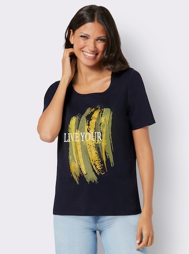 Kurzarmshirt mit Glitzer-Print - schwarz-limone