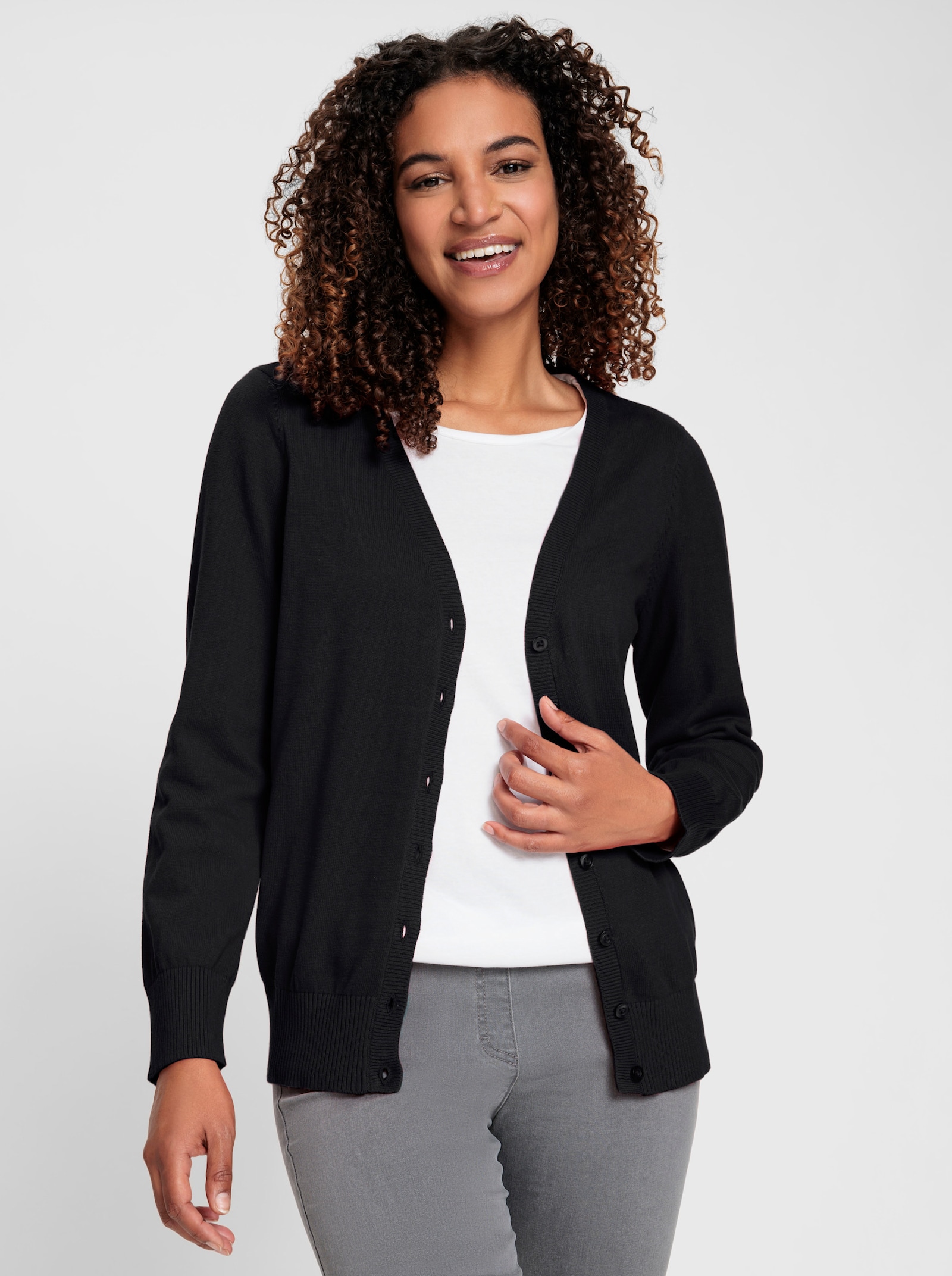 Strickjacke mit V-Ausschnitt - schwarz