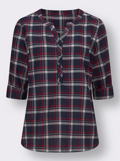 Karobluse mit krempelbaren Ärmeln - marine-rot-kariert