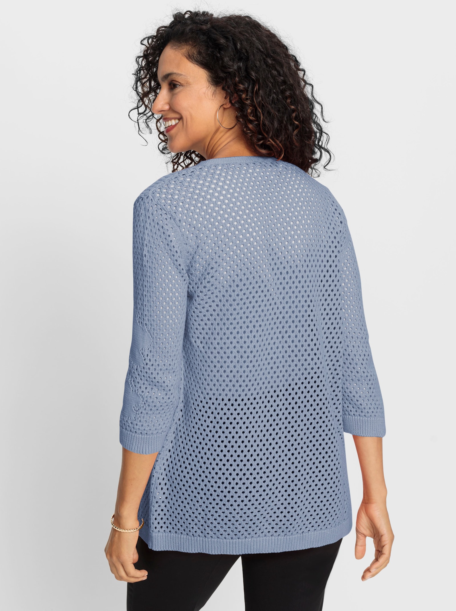 Ajourstrickjacke in Netz-Optik - bleu