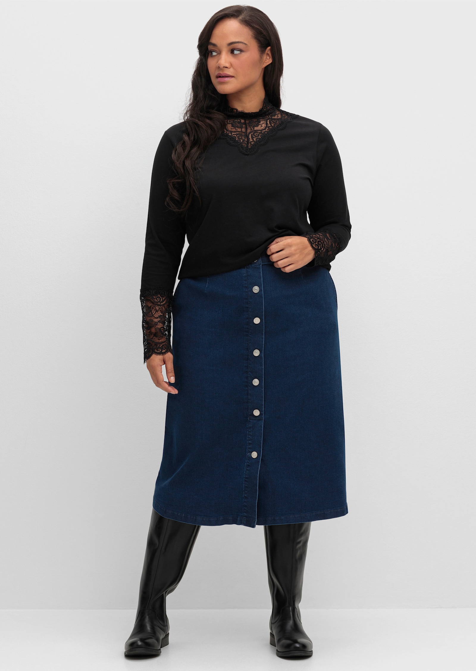 Jeansrock mit imitierter Knopfleiste - blue-stone-washed