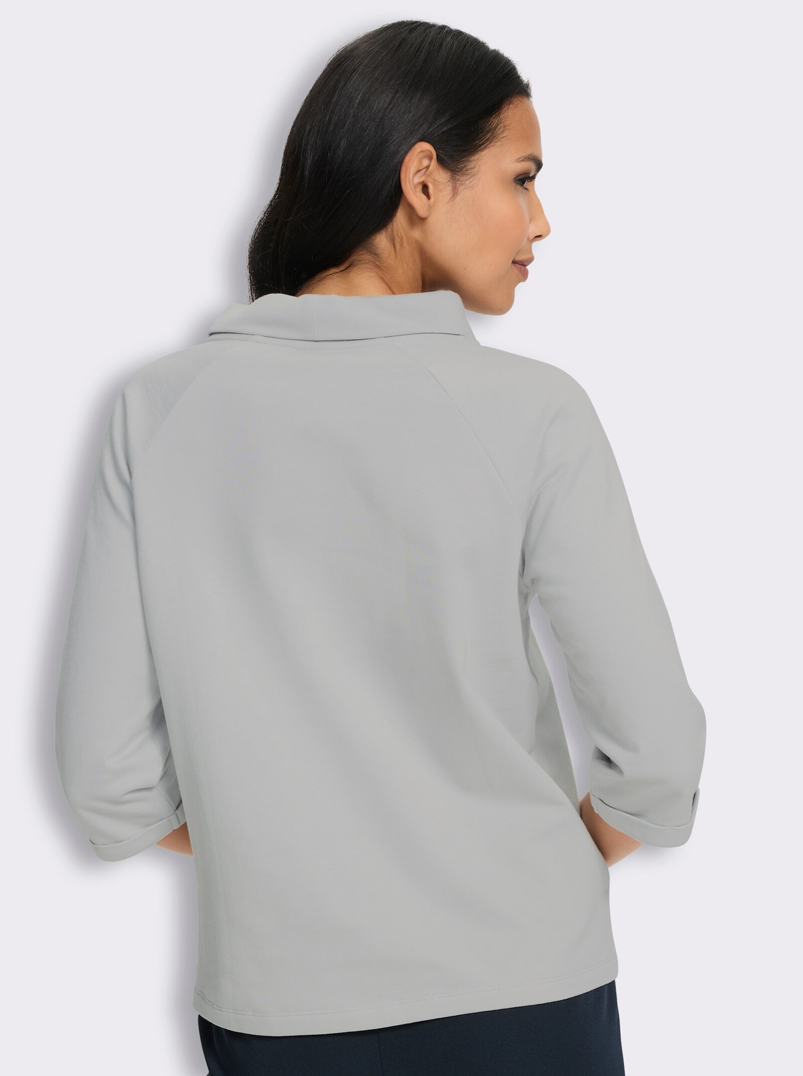  3/4-Arm-Shirt mit halsfernem Stehkragen - hellgrau