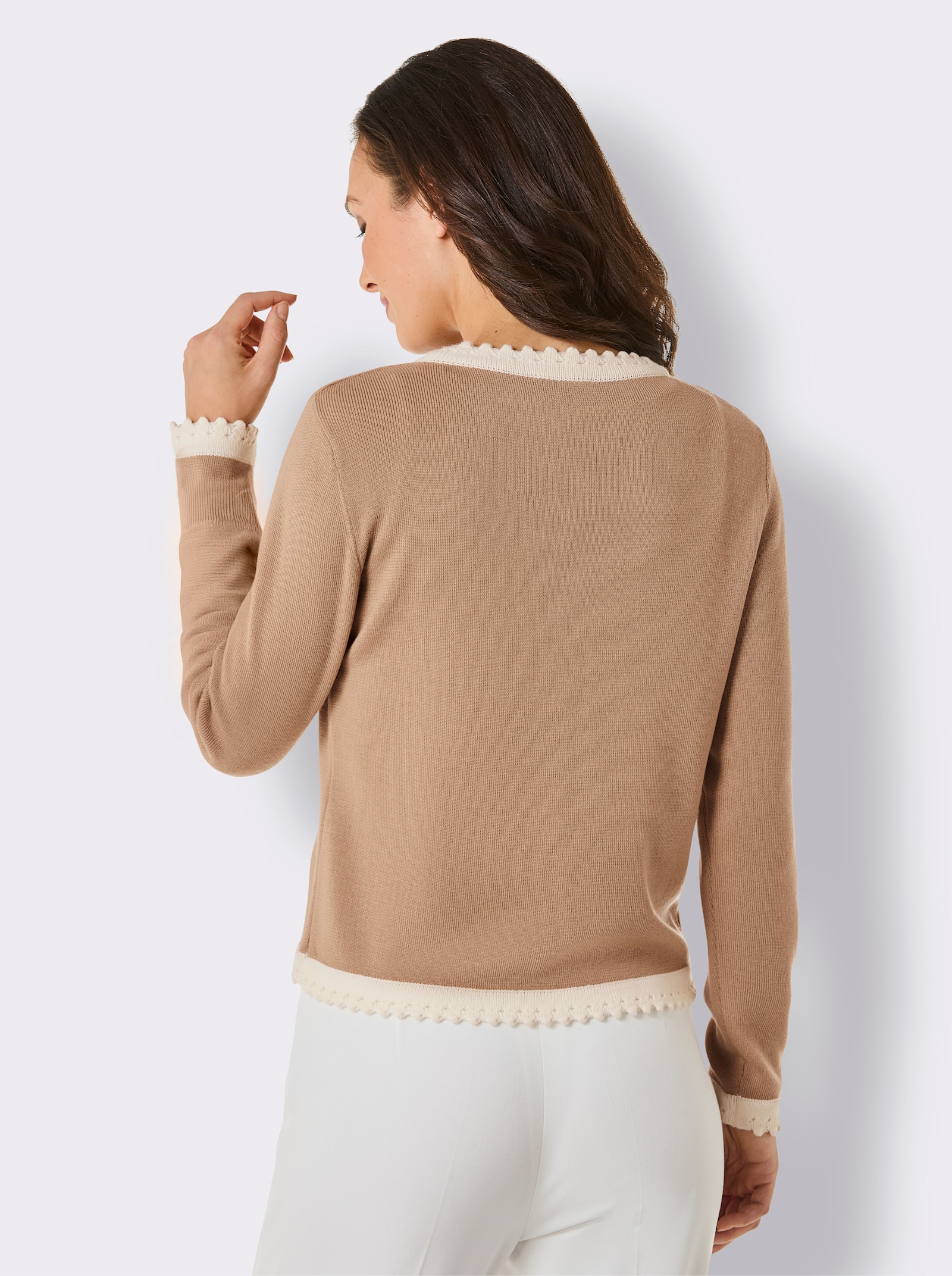CREATION L PREMIUM Pullover mit Zierknopfleiste - camel-ecru