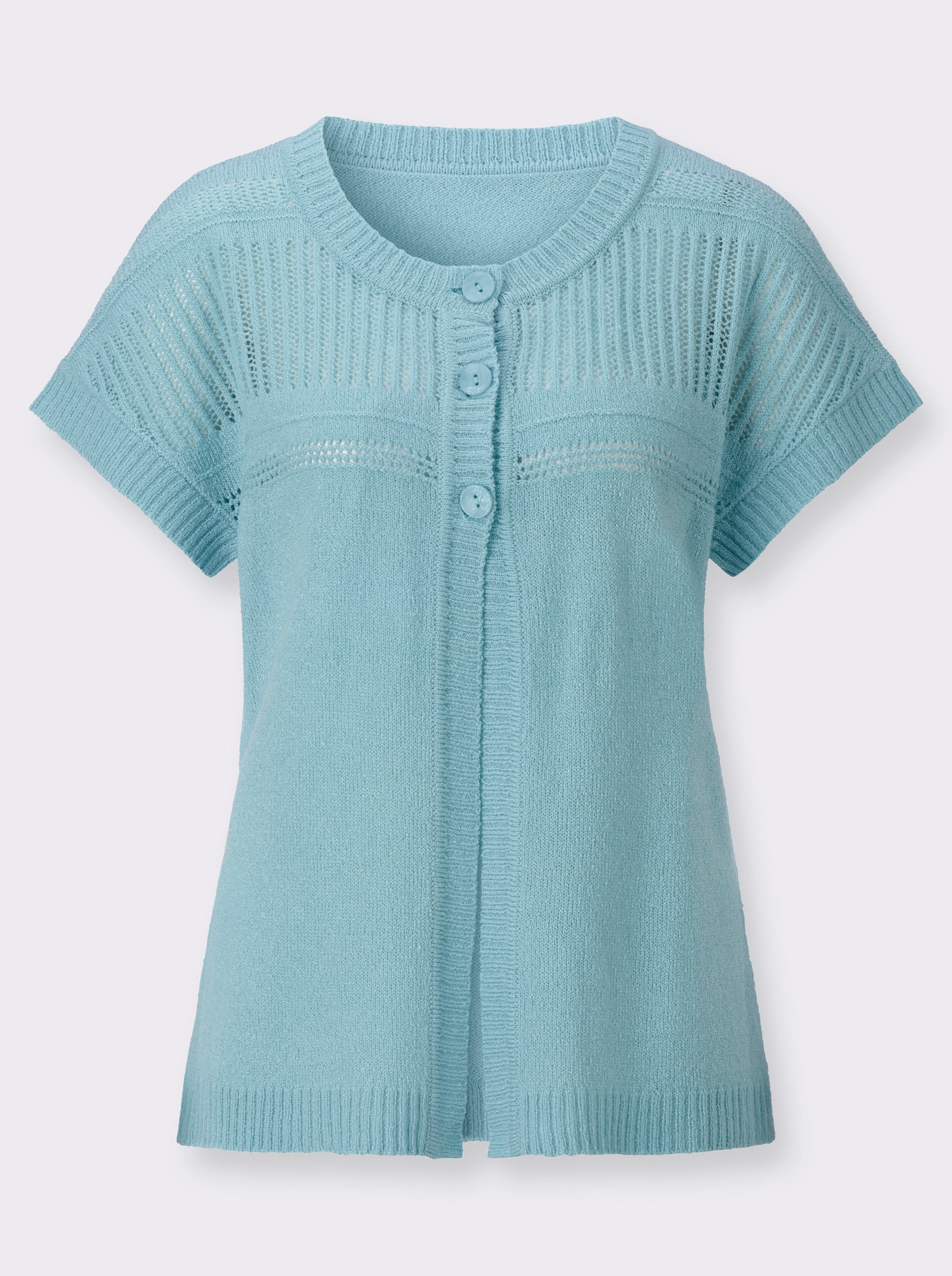 Strickjacke mit Ajourmuster - aquamarin