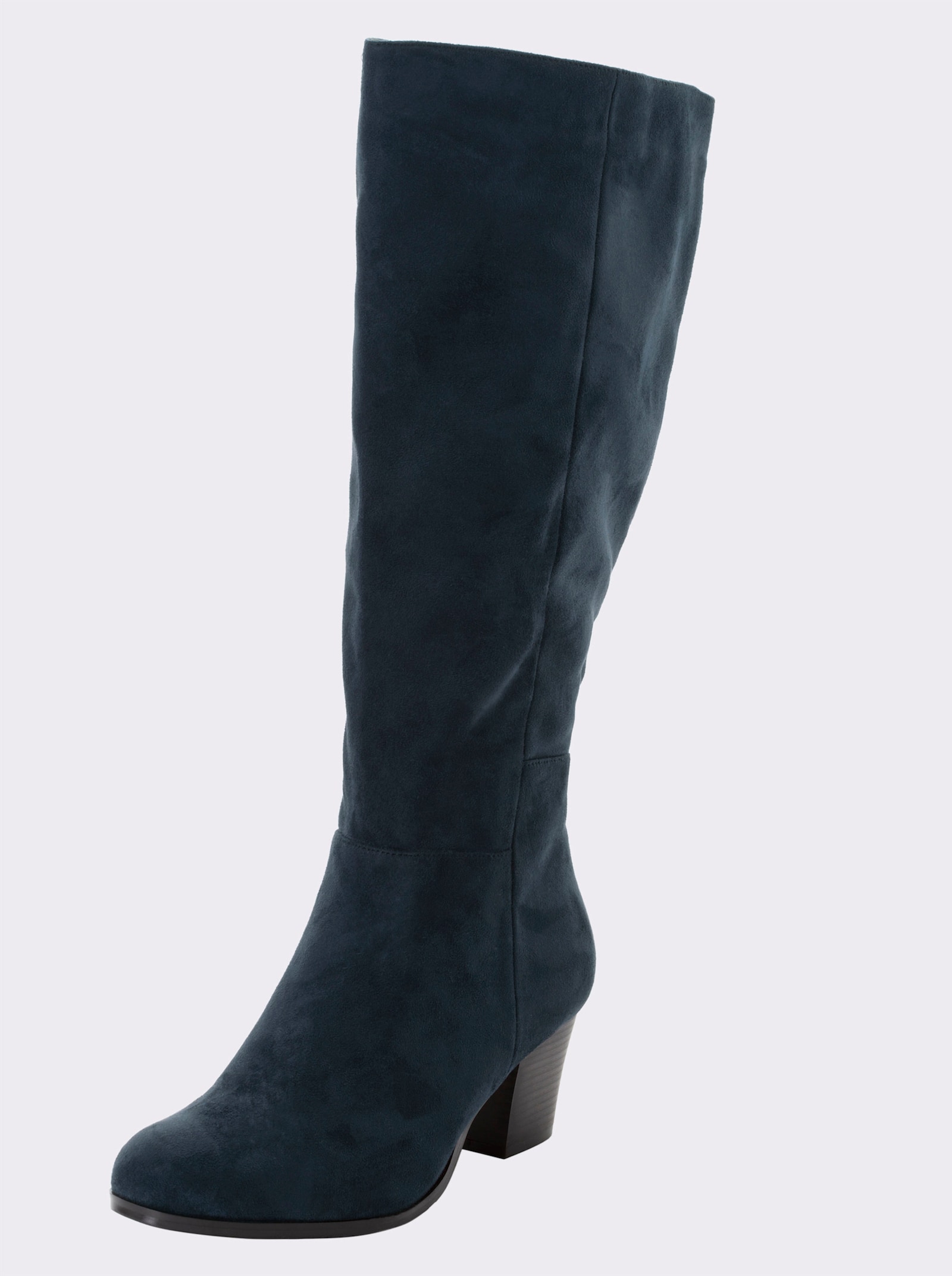 sheego Weitschaftstiefel aus Velours-Lederimitat - jeansblau
