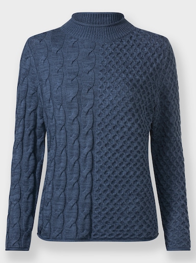 Stehkragenpullover im Strickmuster-Mix - rauchblau