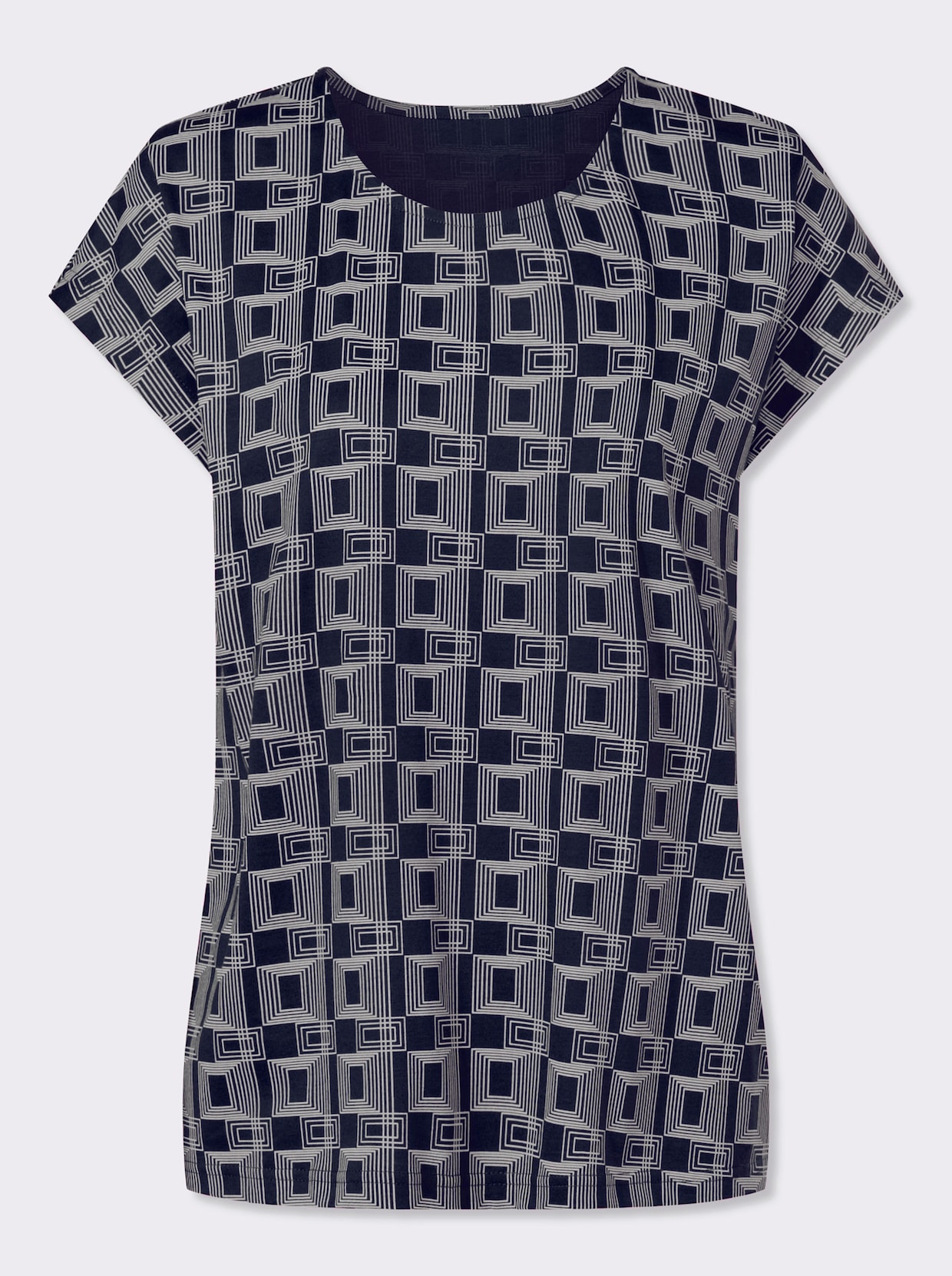 Kurzarmshirt mit grafischem Muster - marine-ecru-bedruckt