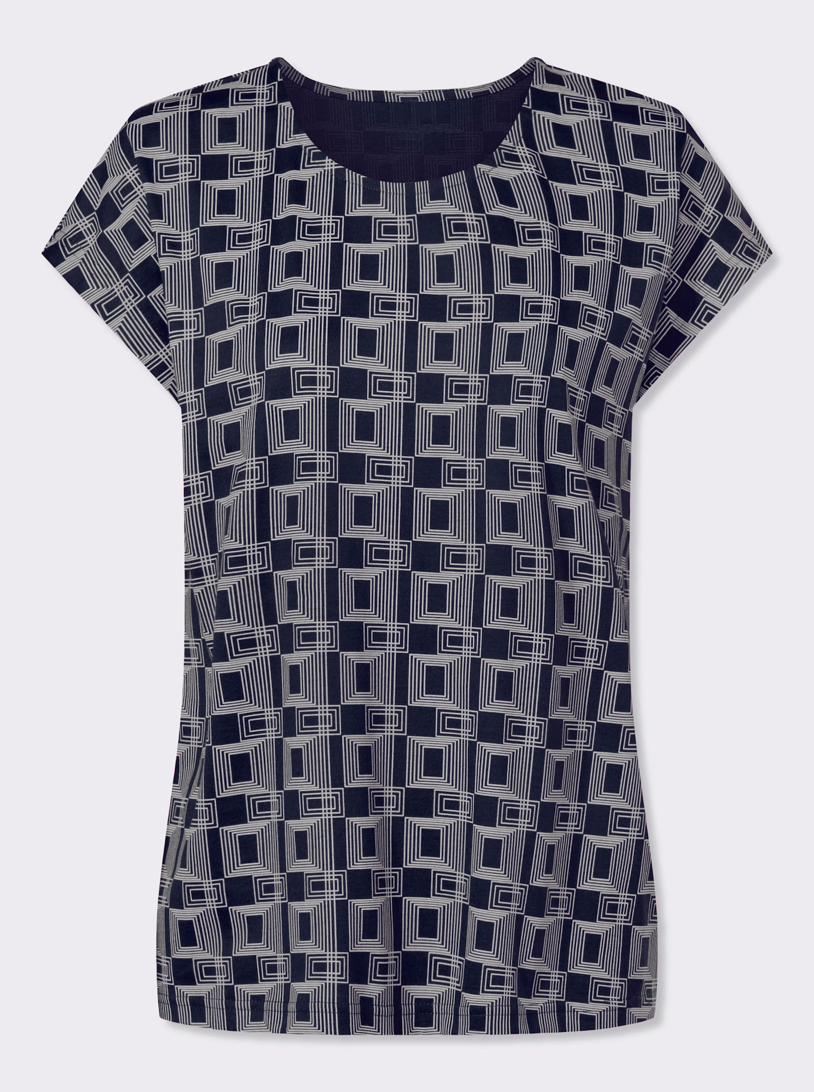 Kurzarmshirt mit grafischem Muster - marine-ecru-bedruckt