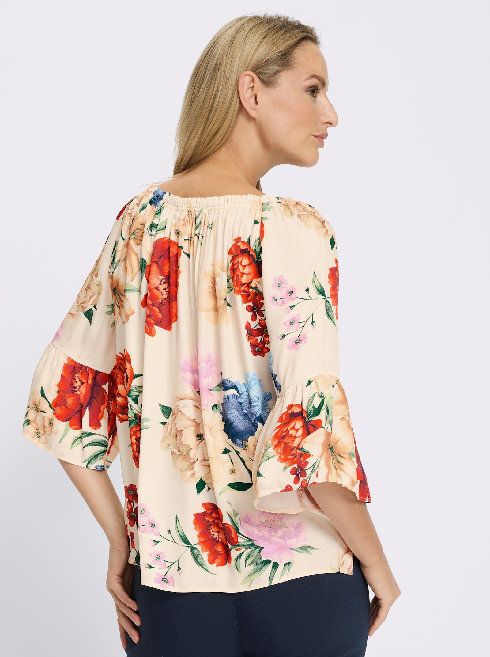 heine Schlupf-Bluse in Satin-Qualität - champagner-rostrot-bedruckt