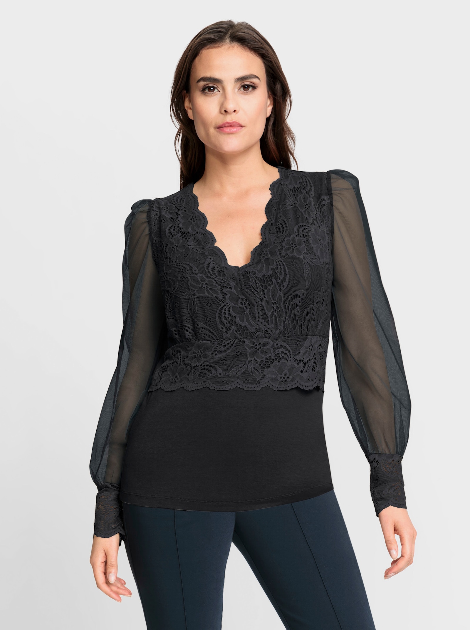 heine Langarmshirt mit transparenten Ärmeln - schwarz