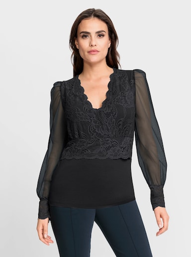 heine Langarmshirt mit transparenten Ärmeln - schwarz