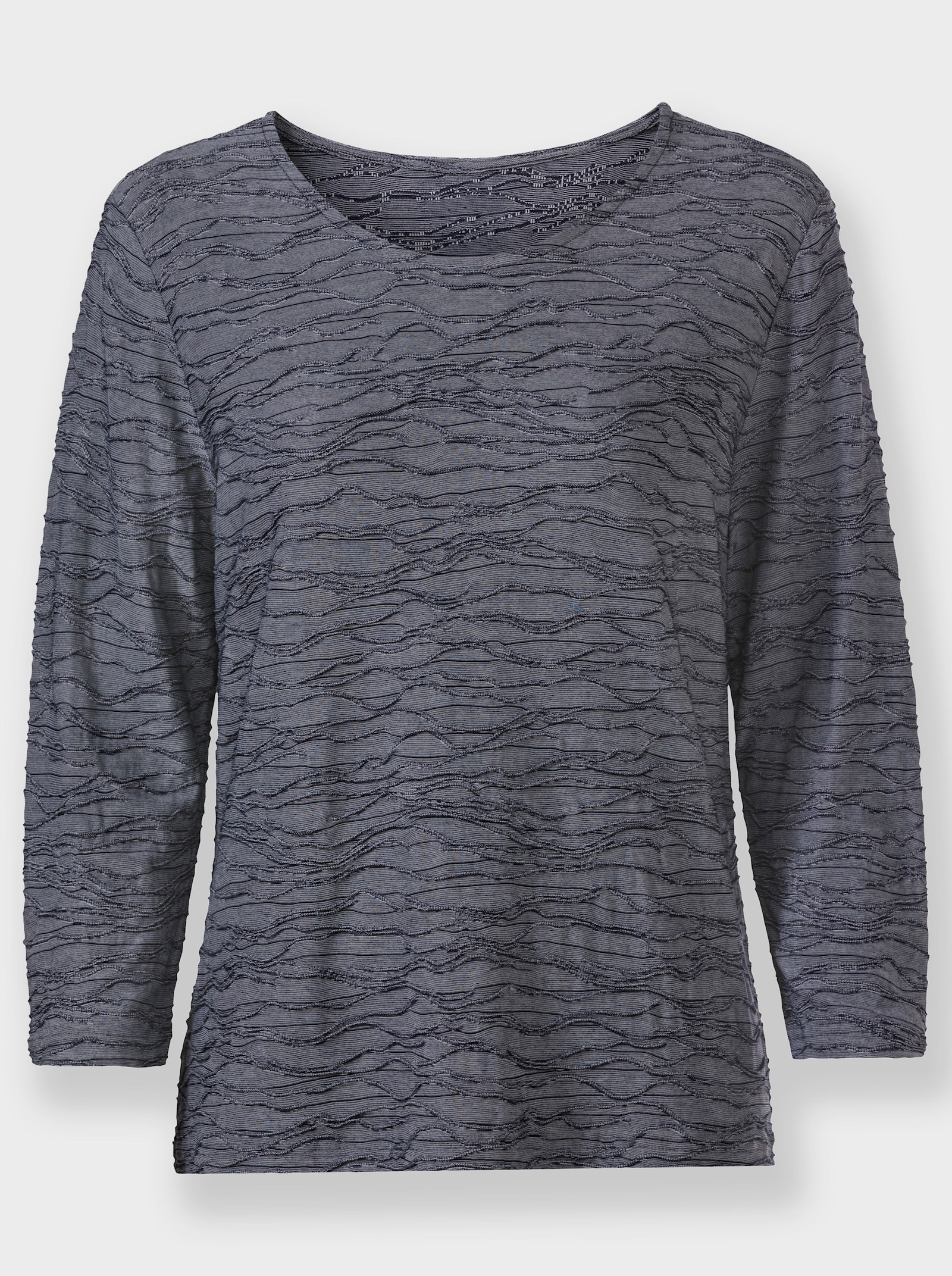 3/4-Arm-Shirt mit Wellen-Dessin - marine-meliert