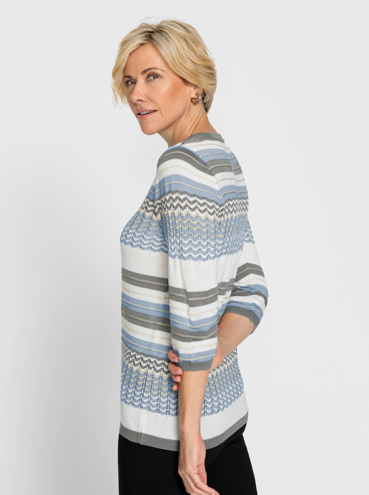 Pullover met ronde hals - bleu/ecru gedessineerd