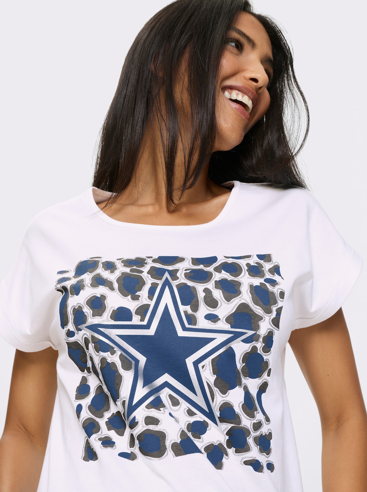 Kurzarmshirt - weiß-jeansblau