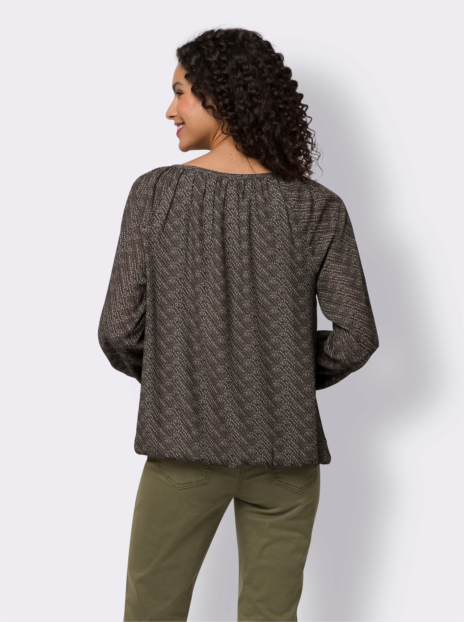 heine Druckbluse mit Gummibündchen - graphit-sesam-bedruckt