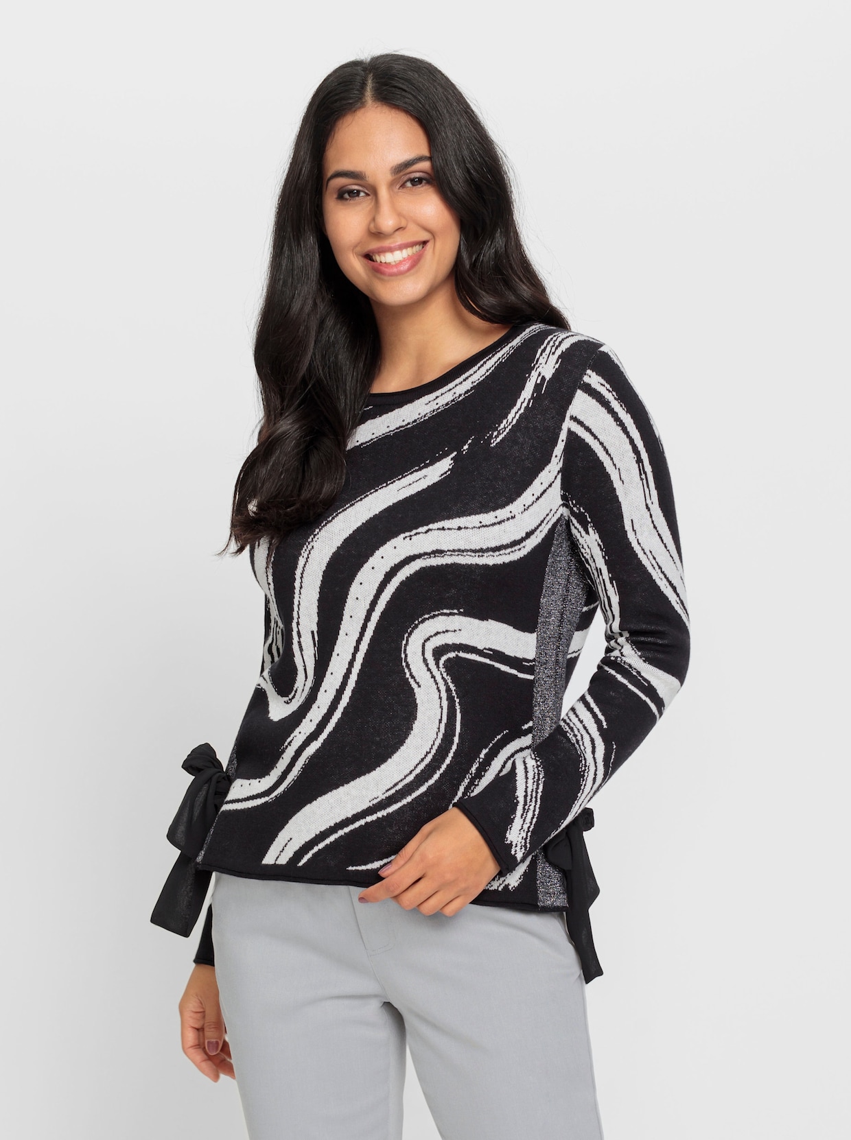 Pullover met lange mouwen - zwart/wit gedessineerd