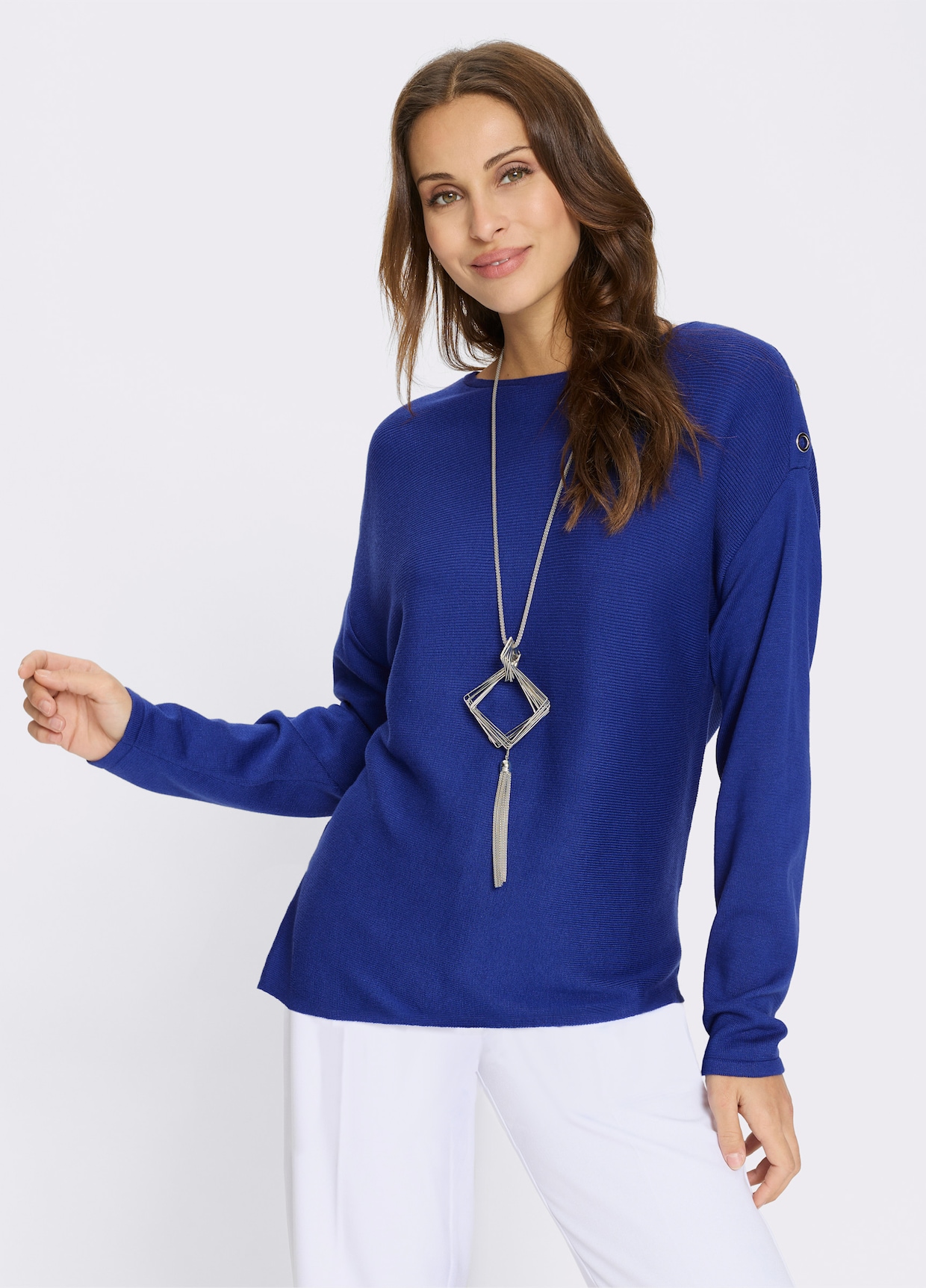 Strickpullover mit Zierösen - royalblau