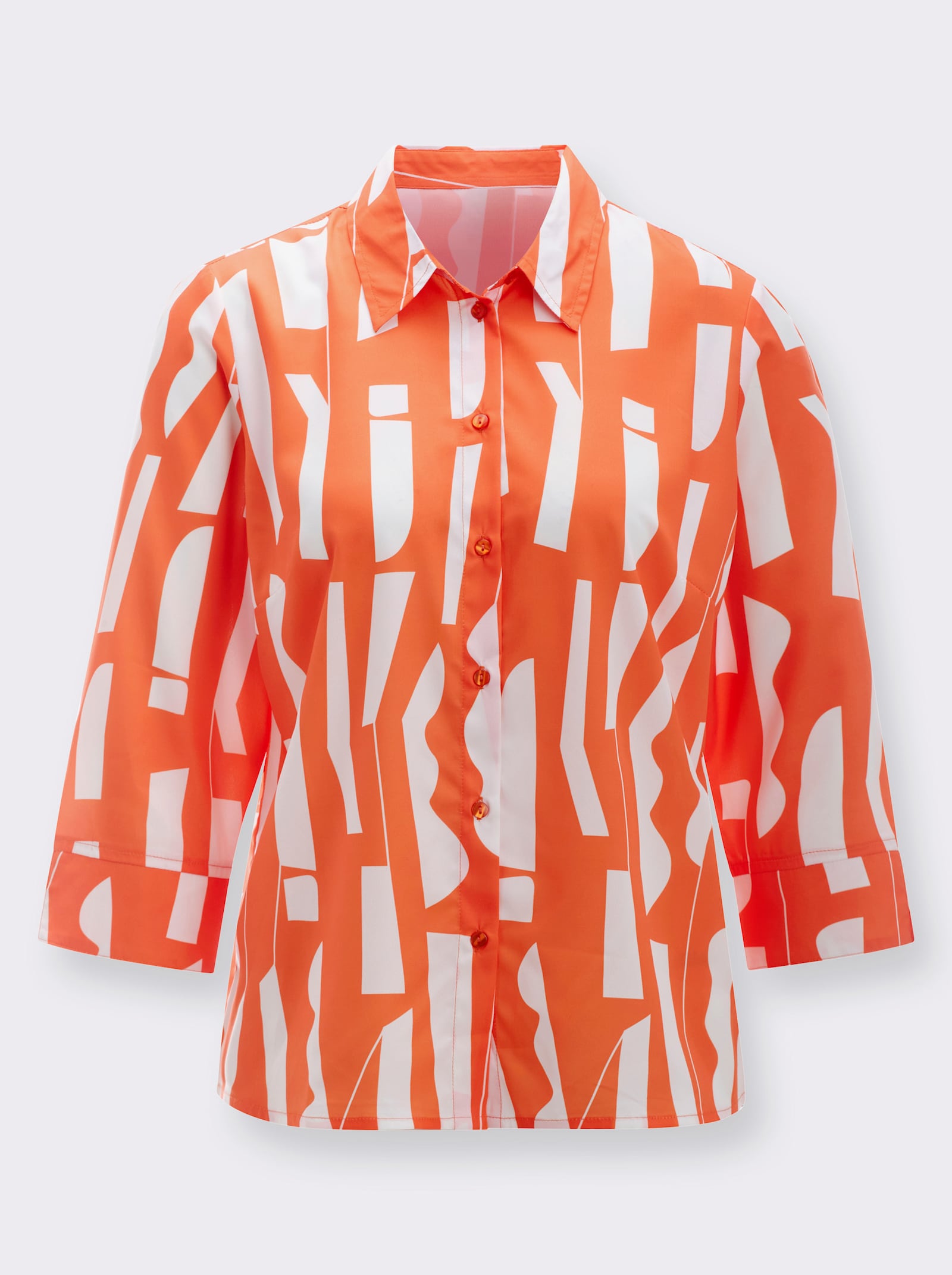 Overhemdblouse met grafisch patroon - oranje-ecru bedrukt