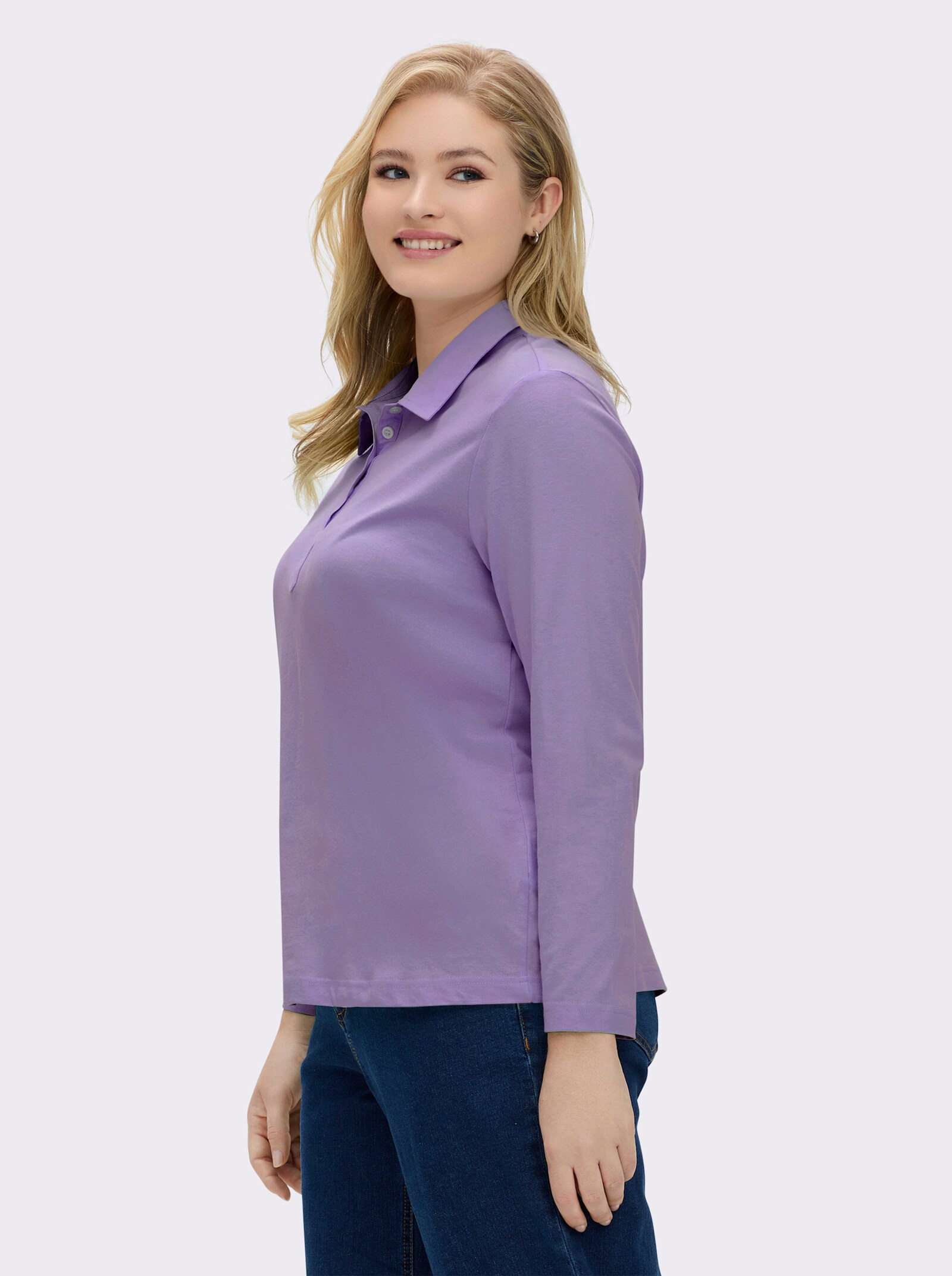 Langarm-Poloshirt in reiner Baumwoll-Qualität - lavendel