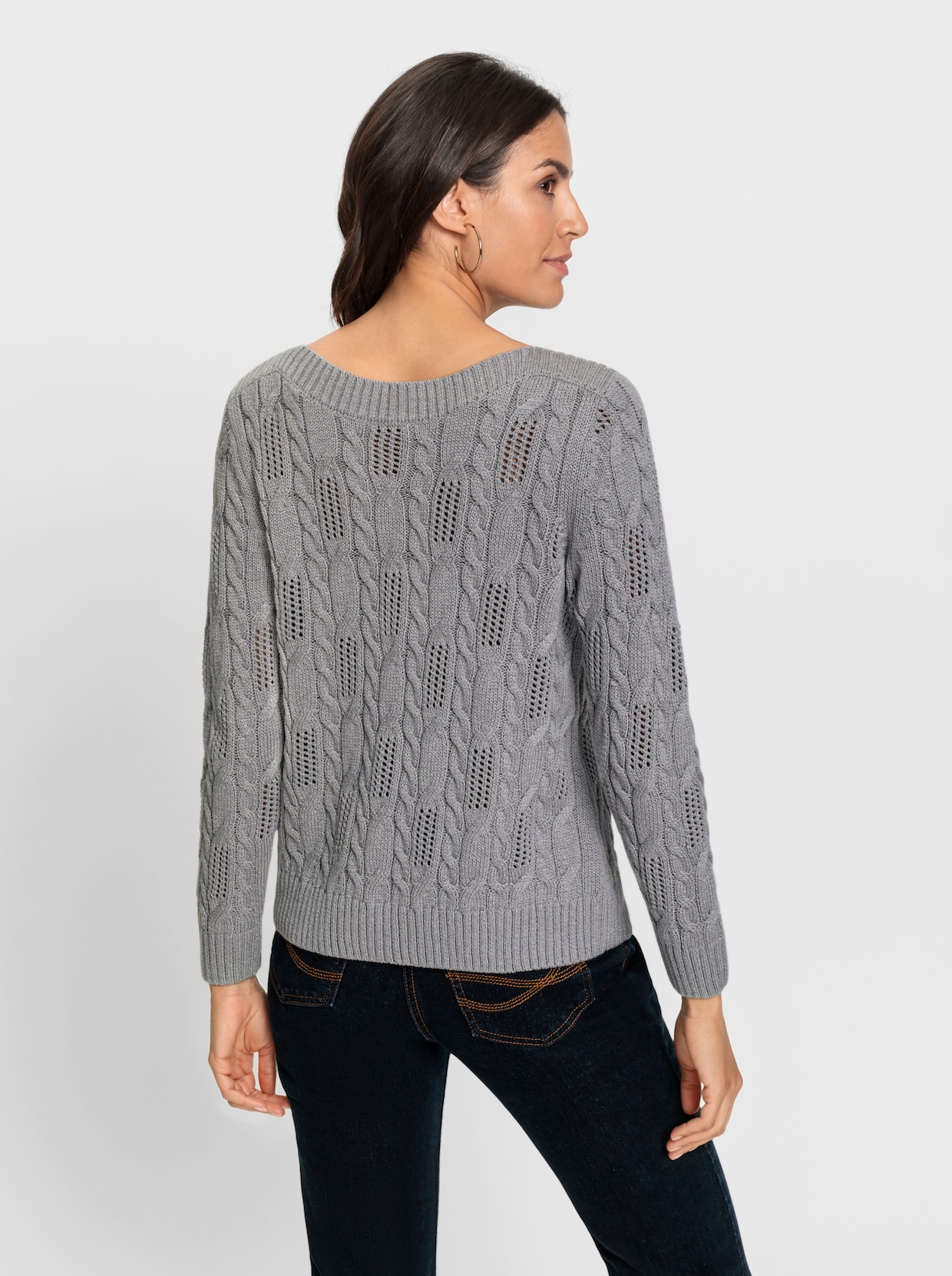 Langarm-Pullover - steingrau-meliert