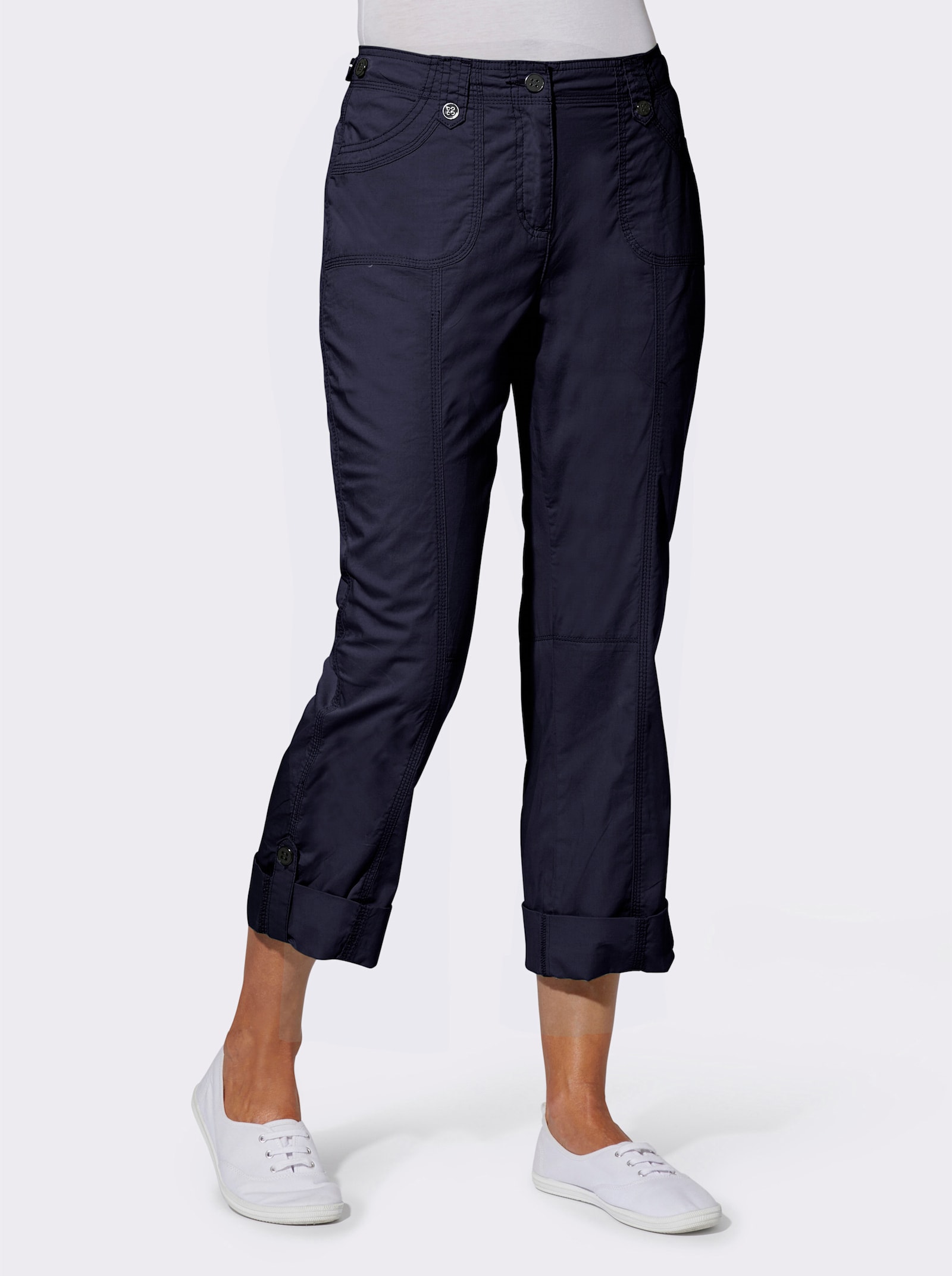 Baumwollhose mit krempelbaren Beinen - marine