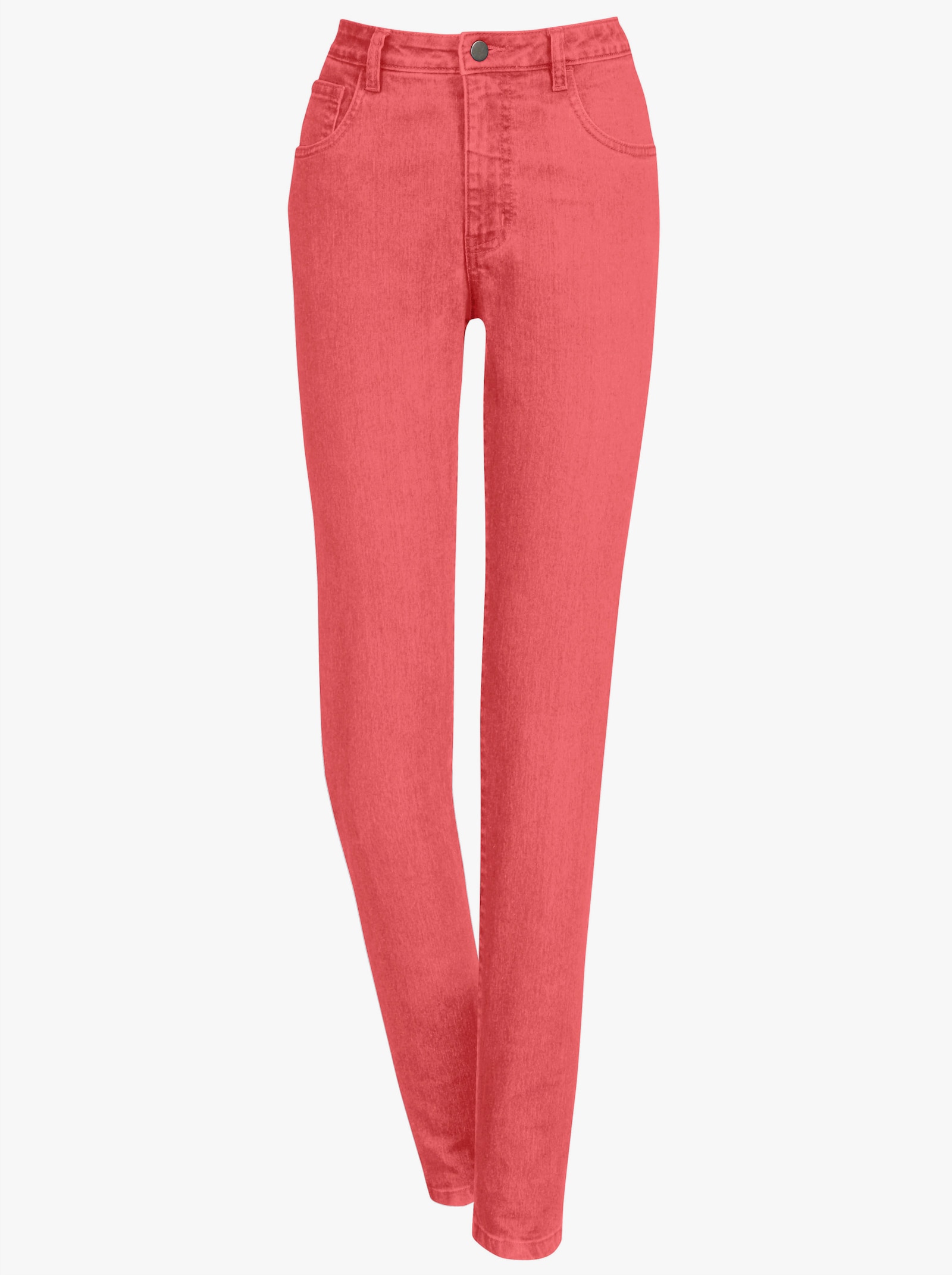 5-pocketjeans met geborduurde achterzakken - koraalrood