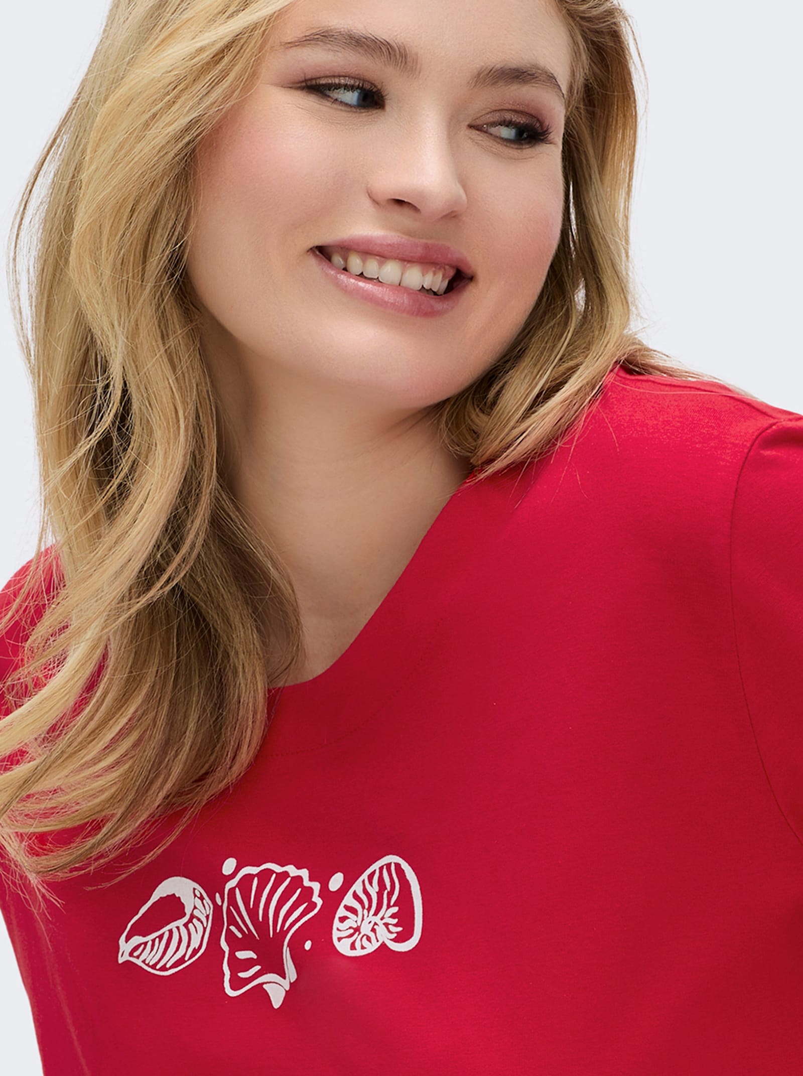 Kurzarmshirt mit Muschel-Druck - rot