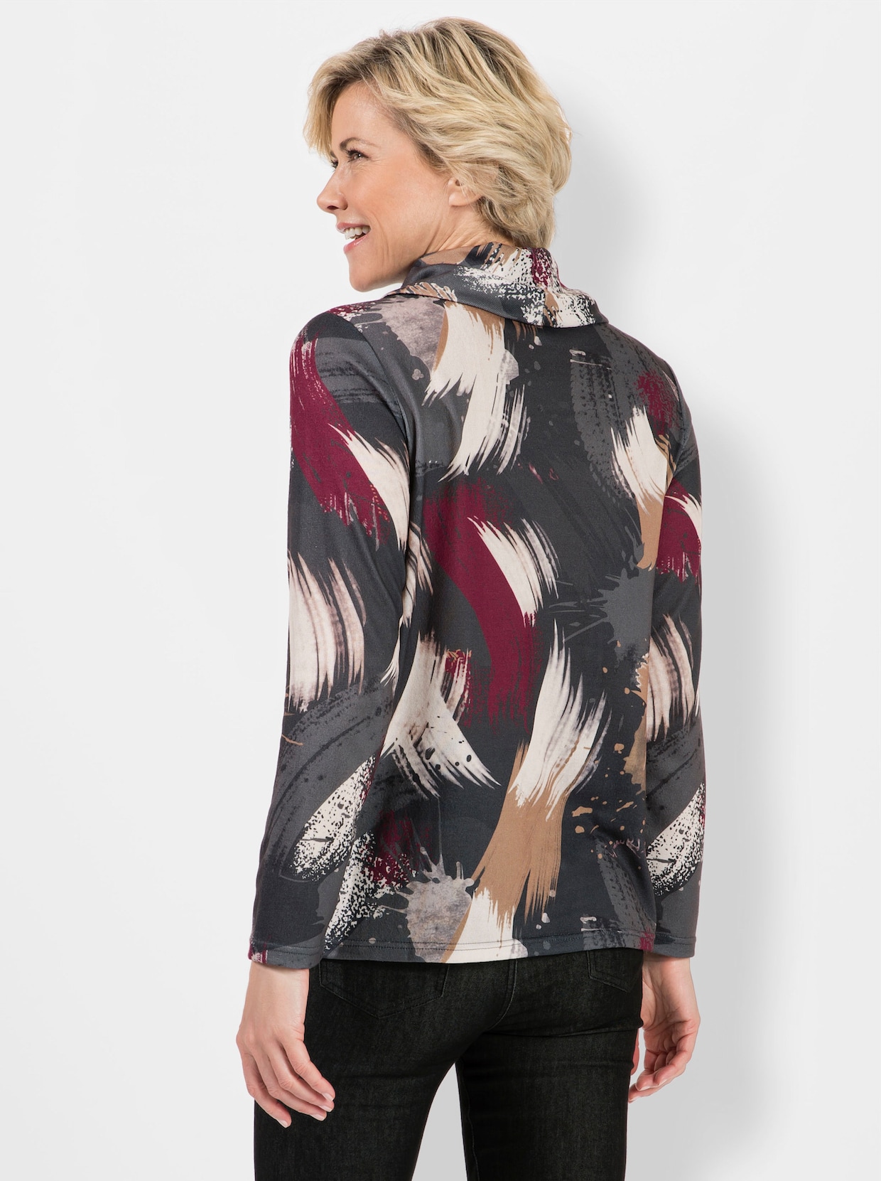Shirt met rolkraag - bordeaux/camel bedrukt