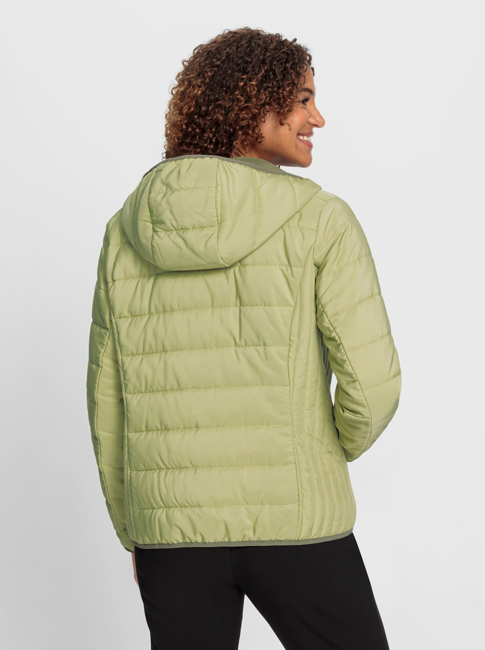 Gewatteerde jas met contrastpaspels - lindegroen/kaki