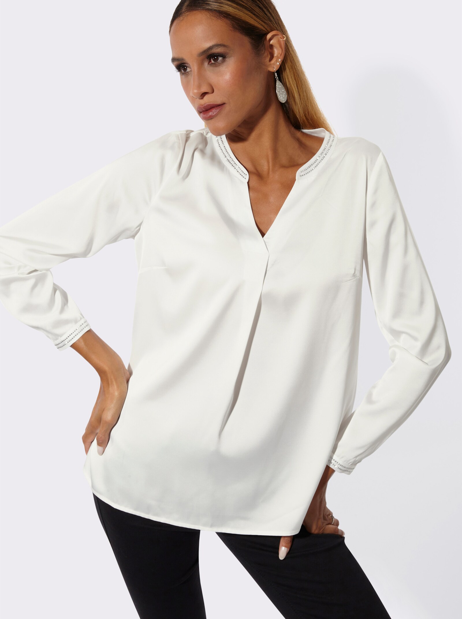 Langarm-Bluse in Satin-Qualität - ecru