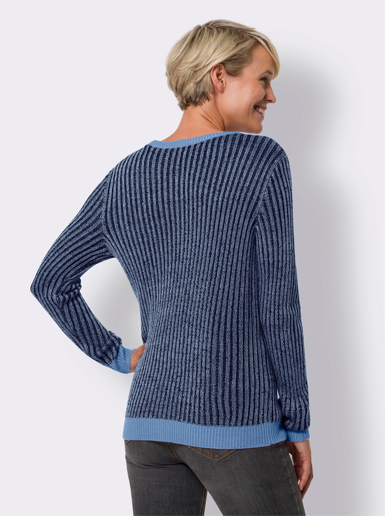 Langarm-Pullover - marine-himmelblau