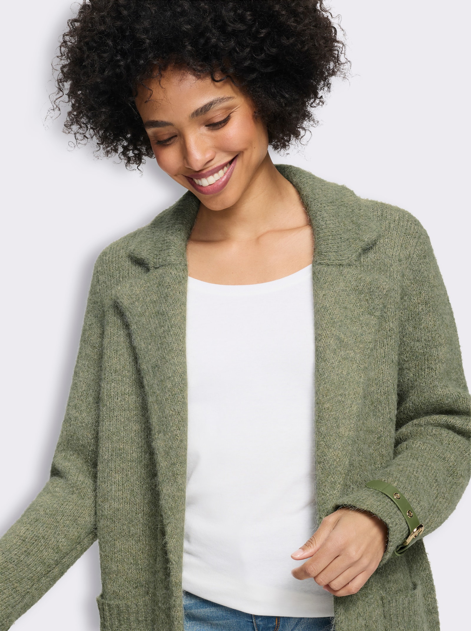 heine Strickmantel mit Taschen - khaki