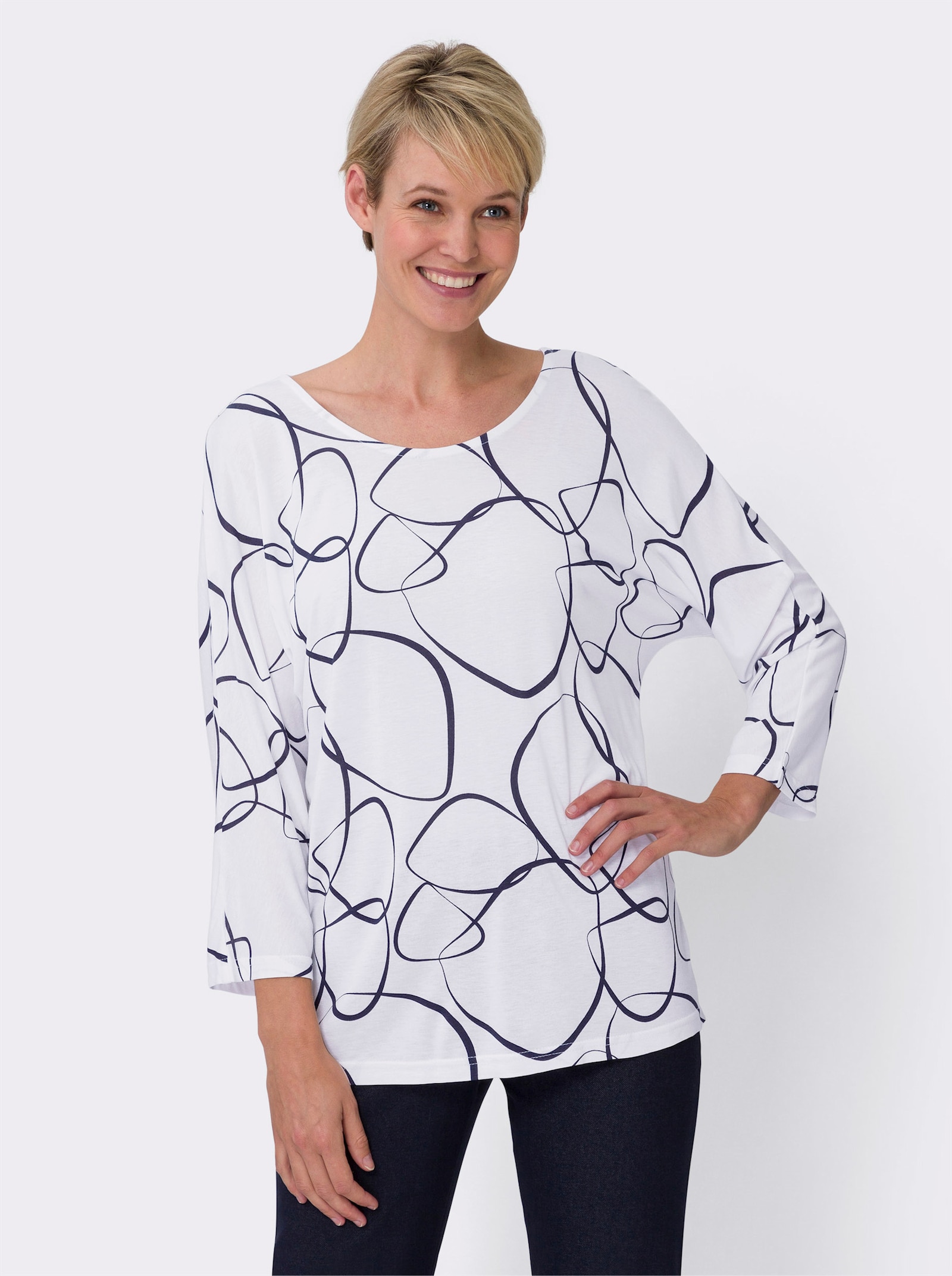 Fritidstopp med mönster - vit-marin, tryckt