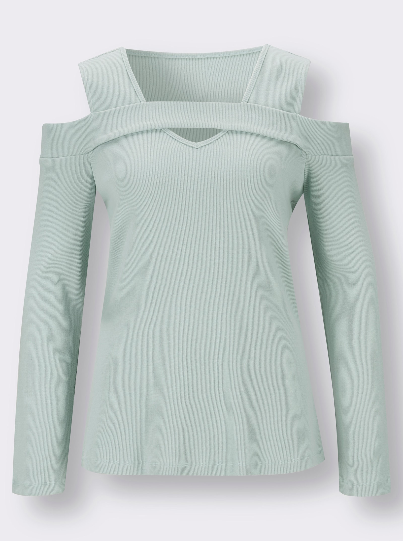 Langarmshirt in schulterfreiem Schnitt - kalkmint