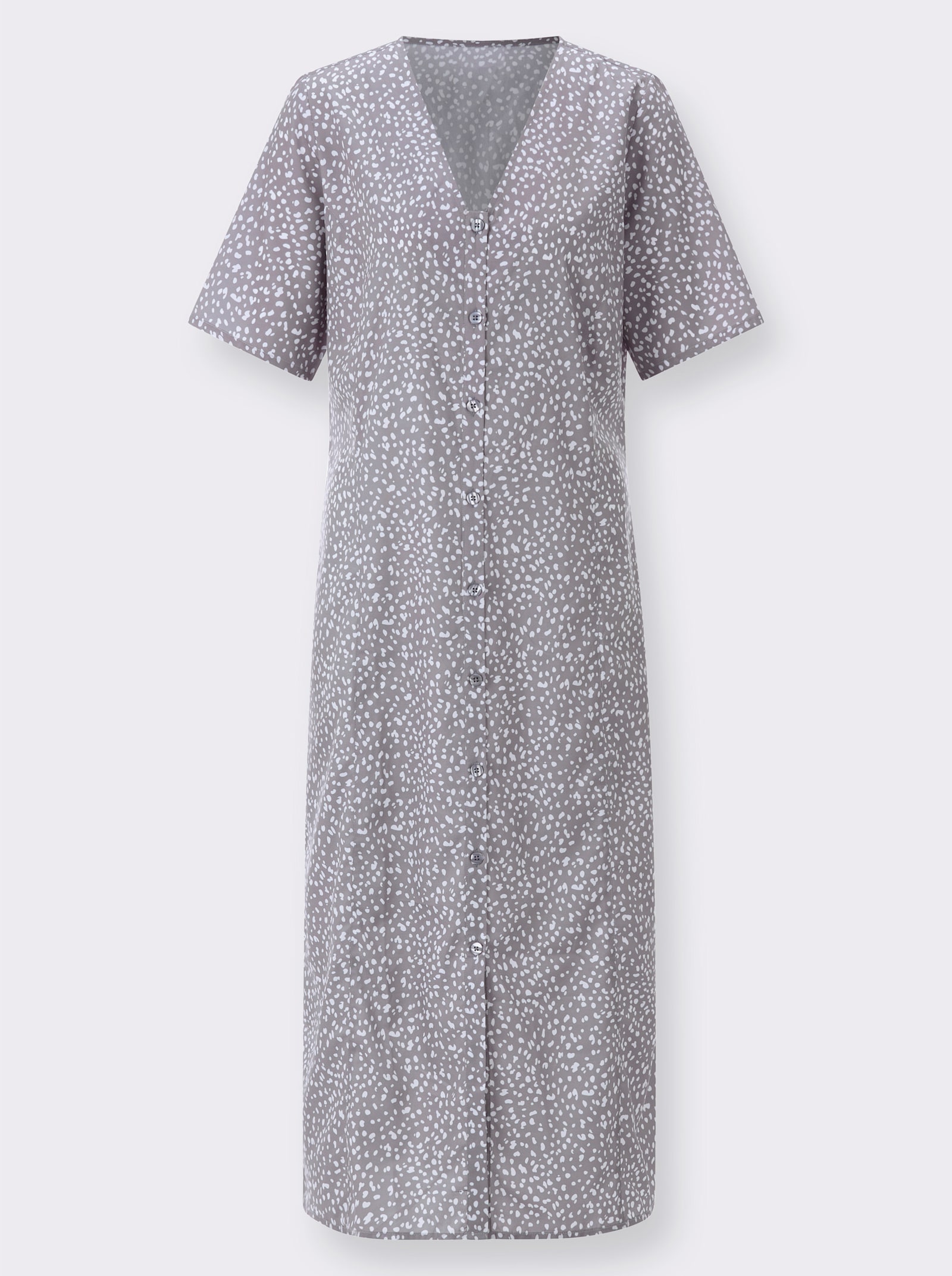 Druckkleid mit Schlitz am Saum - grau-weiß-bedruckt